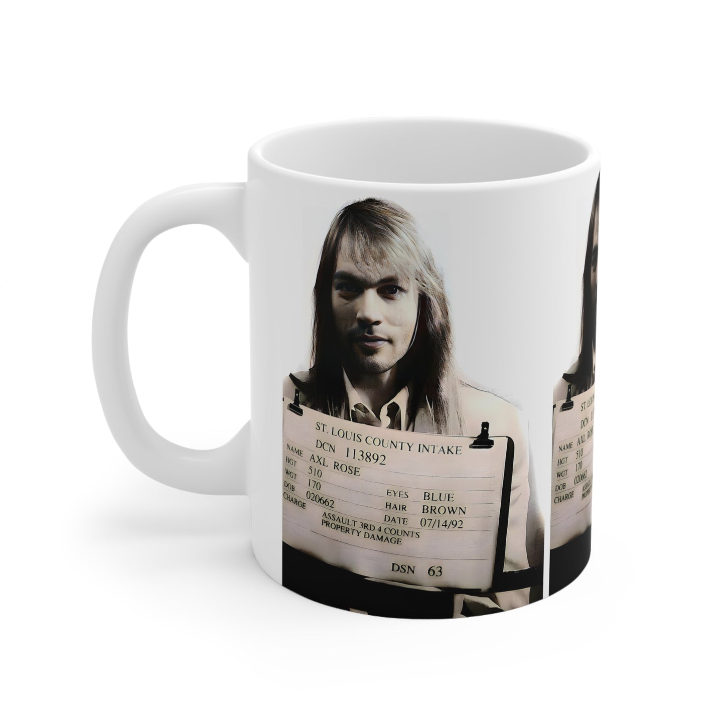 Axl Rose Mugshot Coffee Mug 11oz | Magnificent 1991 Mug Shot Portrait | Busted | Famous St. Louis Arrest | Guns N' Roses | Original Art Design | NEW