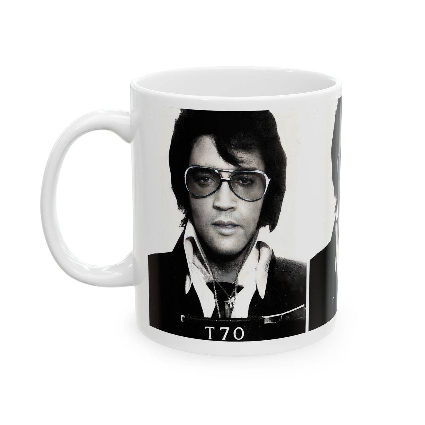 Elvis Mugshot Coffee Mug 11oz | Magnificent 1970 Mug Shot Portrait | Busted | Denver, Colorado | The King | Legendary American Music | Rock and Roll | Iconic Singer | Custom Made | NEW (Sealed)