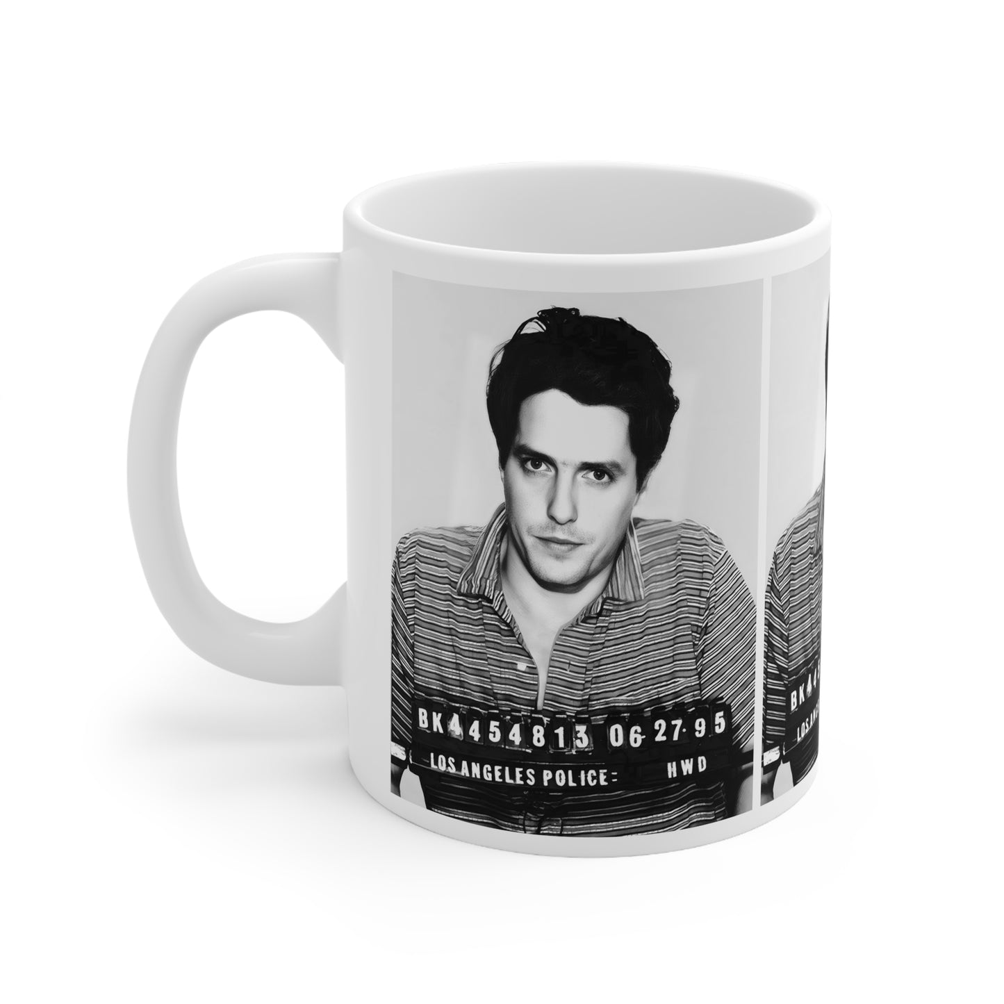 Hugh Grant Mugshot Coffee Mug 11oz | Magnificent 1995 Mug Shot Portrait | Busted | British Film Star | Hollywood Royalty | Original Design