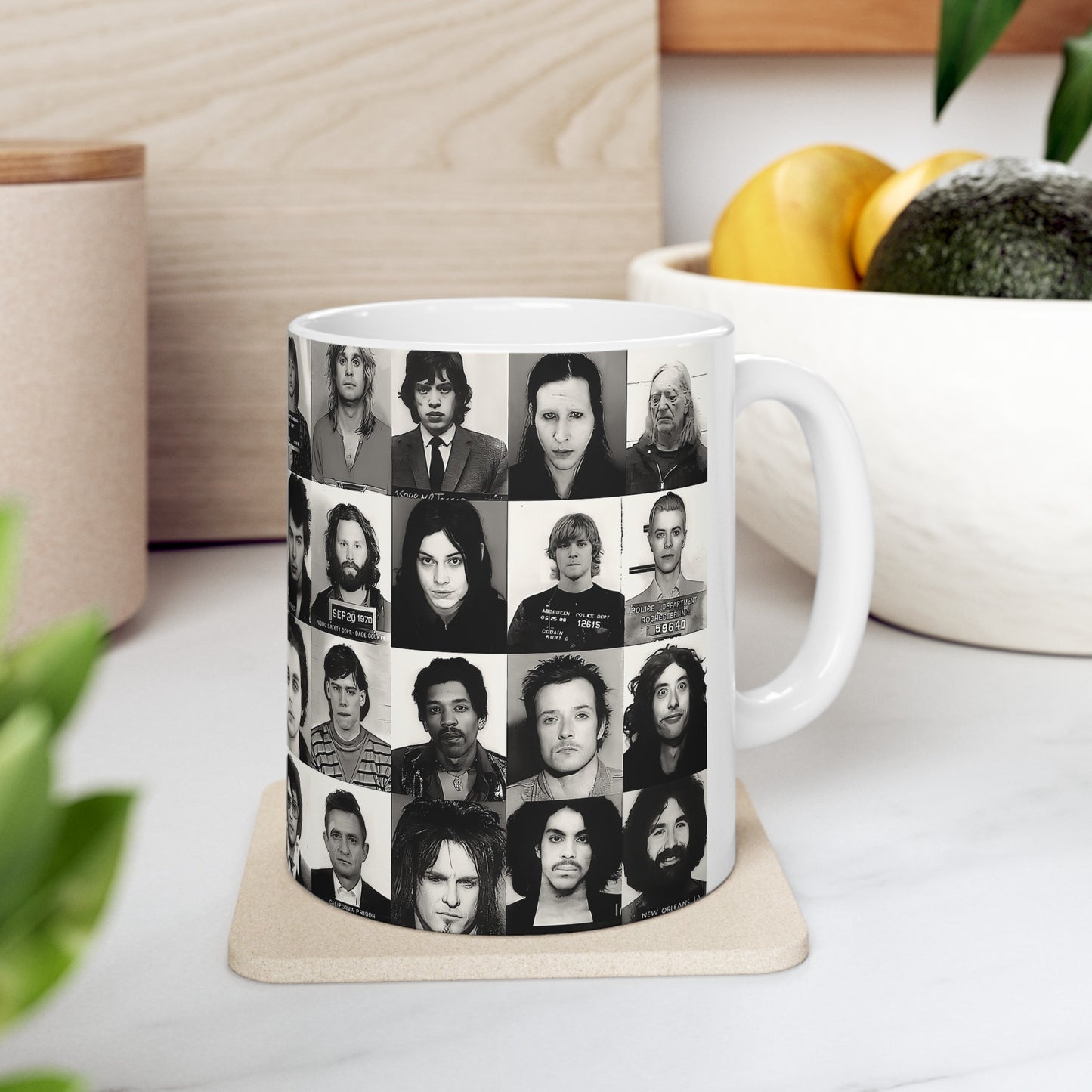 Famous Music Mugshots Coffee Mug 11oz | Magnificent Mug Shot Photo Collection | Rock and Roll's Most Wanted | Iconic Mugshot Arrest Pictures | Original Art Design | Custom Made | NEW