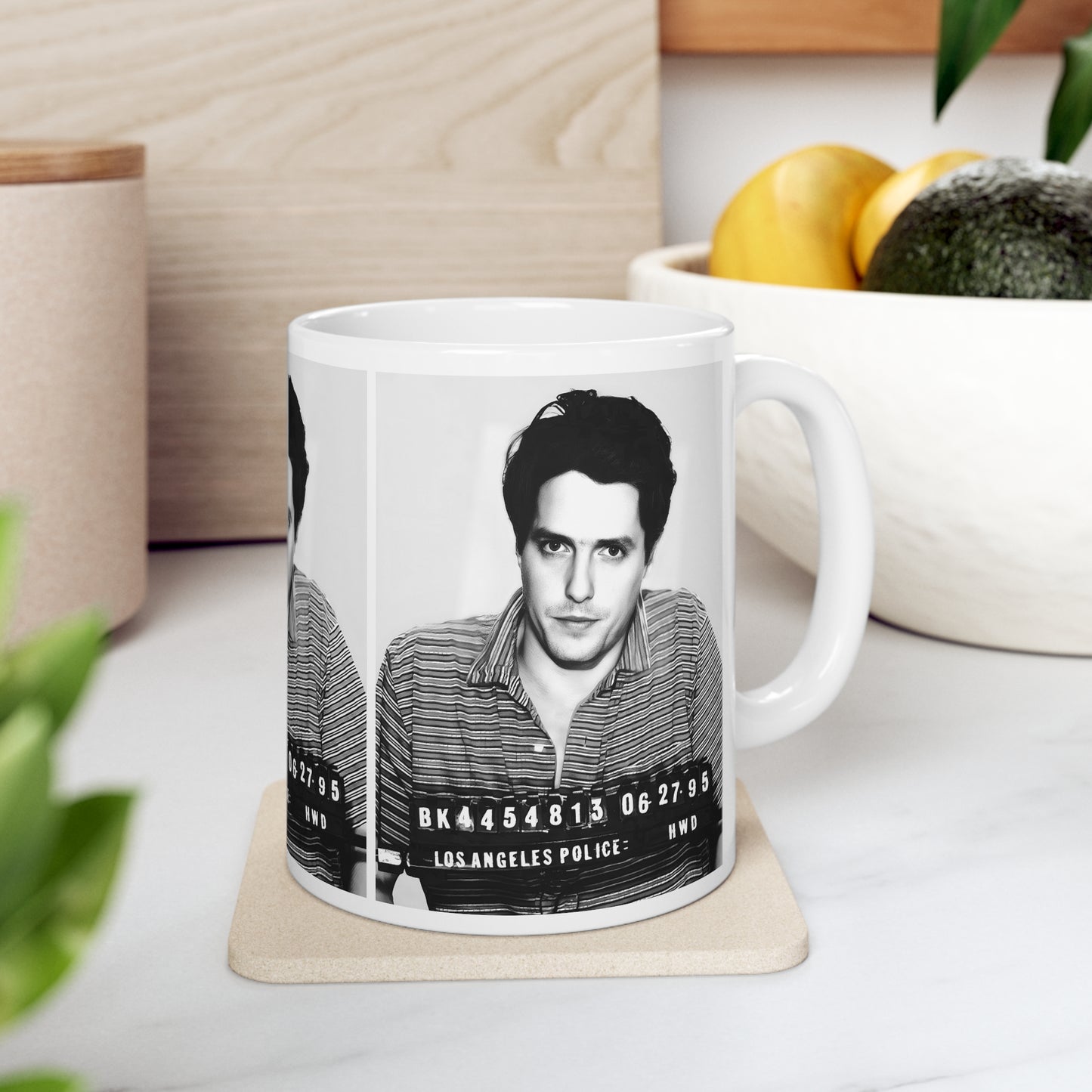 Hugh Grant Mugshot Coffee Mug 11oz | Magnificent 1995 Mug Shot Portrait | Busted | British Film Star | Hollywood Royalty | Original Design