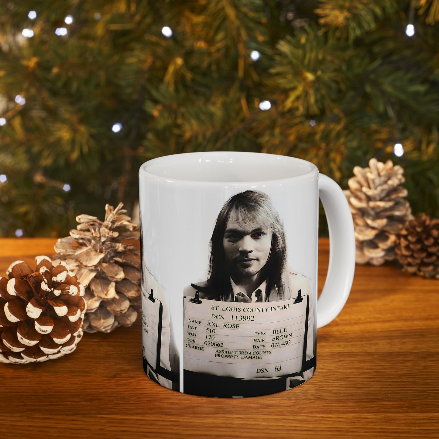 Axl Rose Mugshot Coffee Mug 11oz | Magnificent 1991 Mug Shot Portrait | Busted | Famous St. Louis Arrest | Guns N' Roses | Original Art Design | NEW