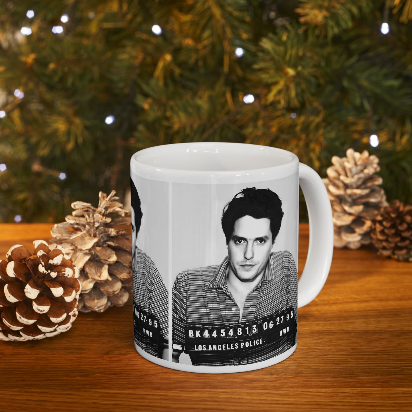 Hugh Grant Mugshot Coffee Mug 11oz | Magnificent 1995 Mug Shot Portrait | Busted | British Film Star | Hollywood Royalty | Original Design