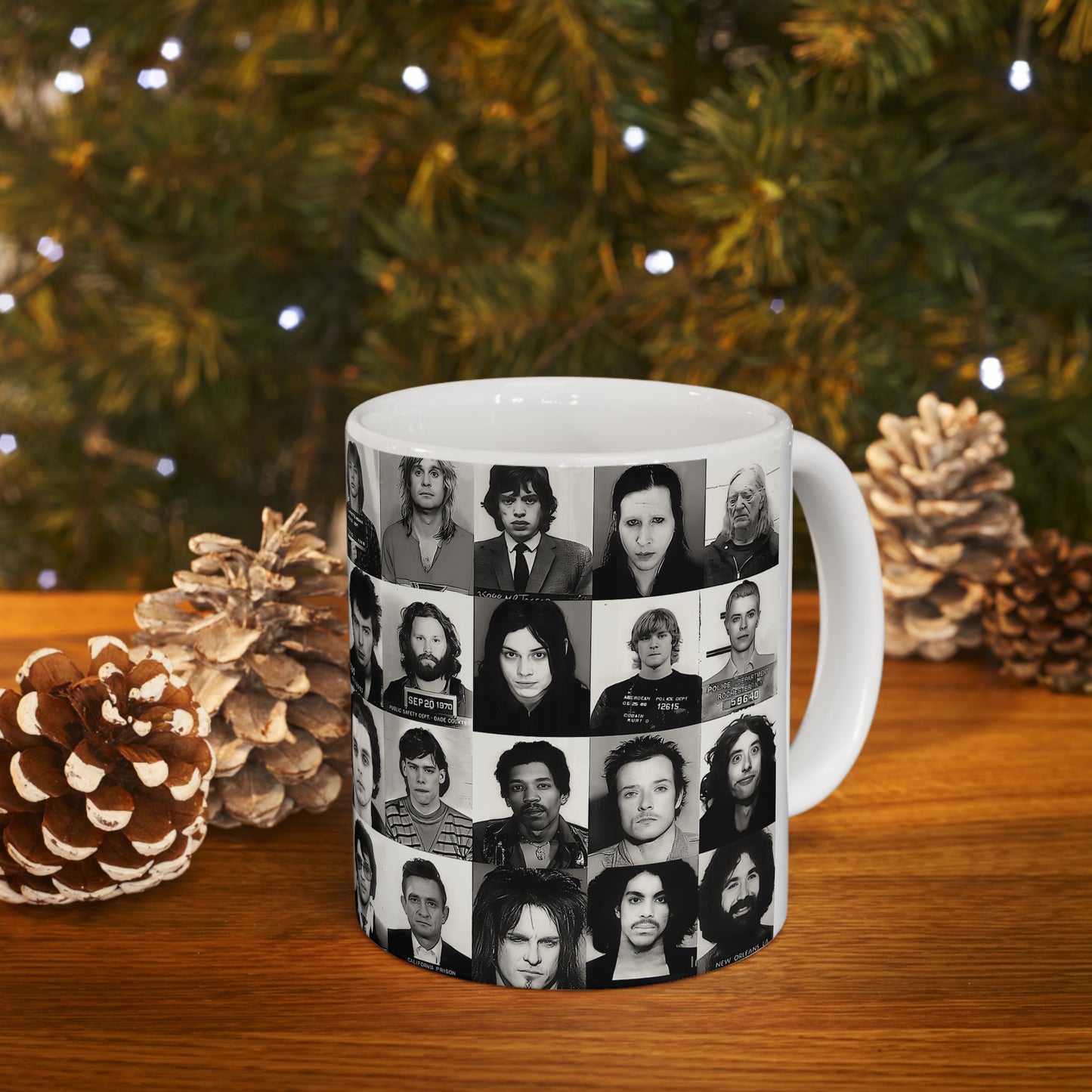 Famous Music Mugshots Coffee Mug 11oz | Magnificent Mug Shot Photo Collection | Rock and Roll's Most Wanted | Iconic Mugshot Arrest Pictures | Original Art Design | Custom Made | NEW