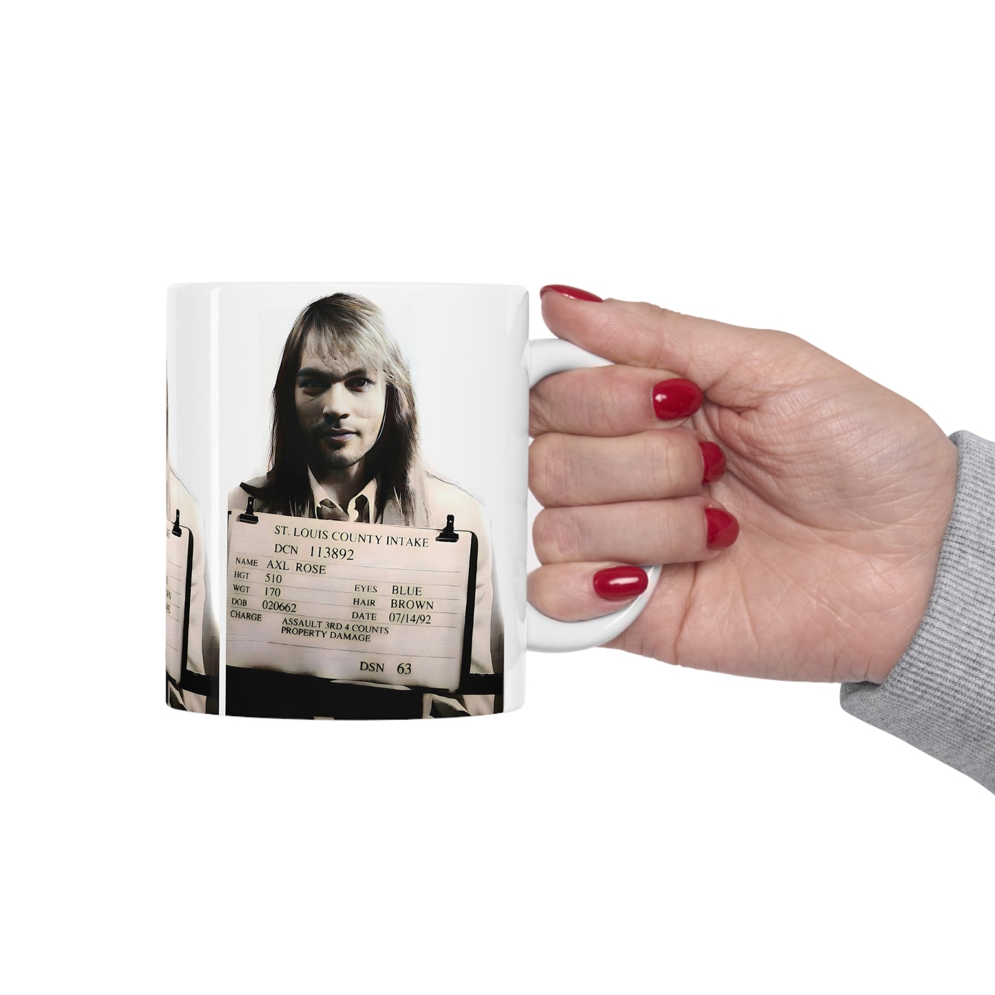 Axl Rose Mugshot Coffee Mug 11oz | Magnificent 1991 Mug Shot Portrait | Busted | Famous St. Louis Arrest | Guns N' Roses | Original Art Design | NEW