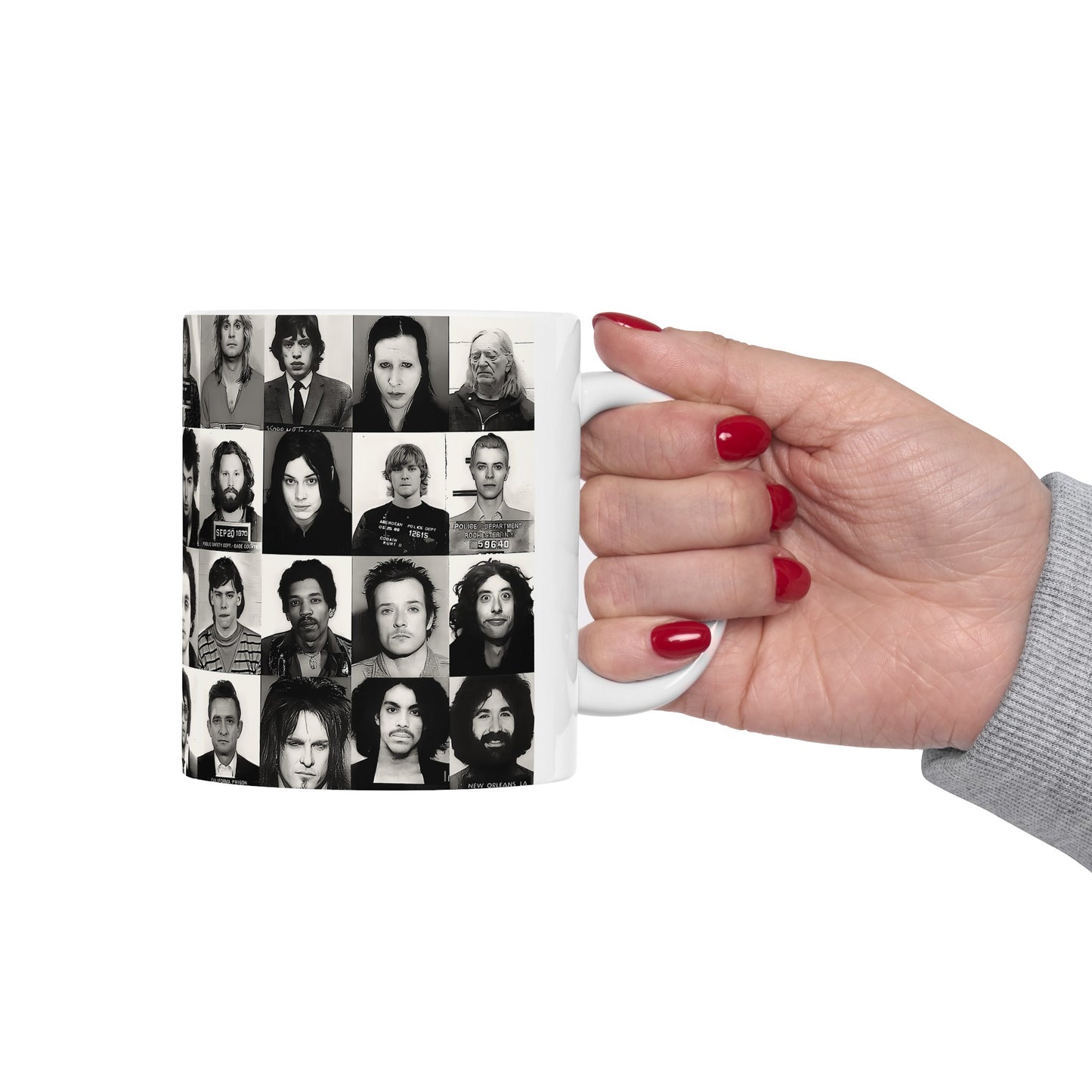 Famous Music Mugshots Coffee Mug 11oz | Magnificent Mug Shot Photo Collection | Rock and Roll's Most Wanted | Iconic Mugshot Arrest Pictures | Original Art Design | Custom Made | NEW