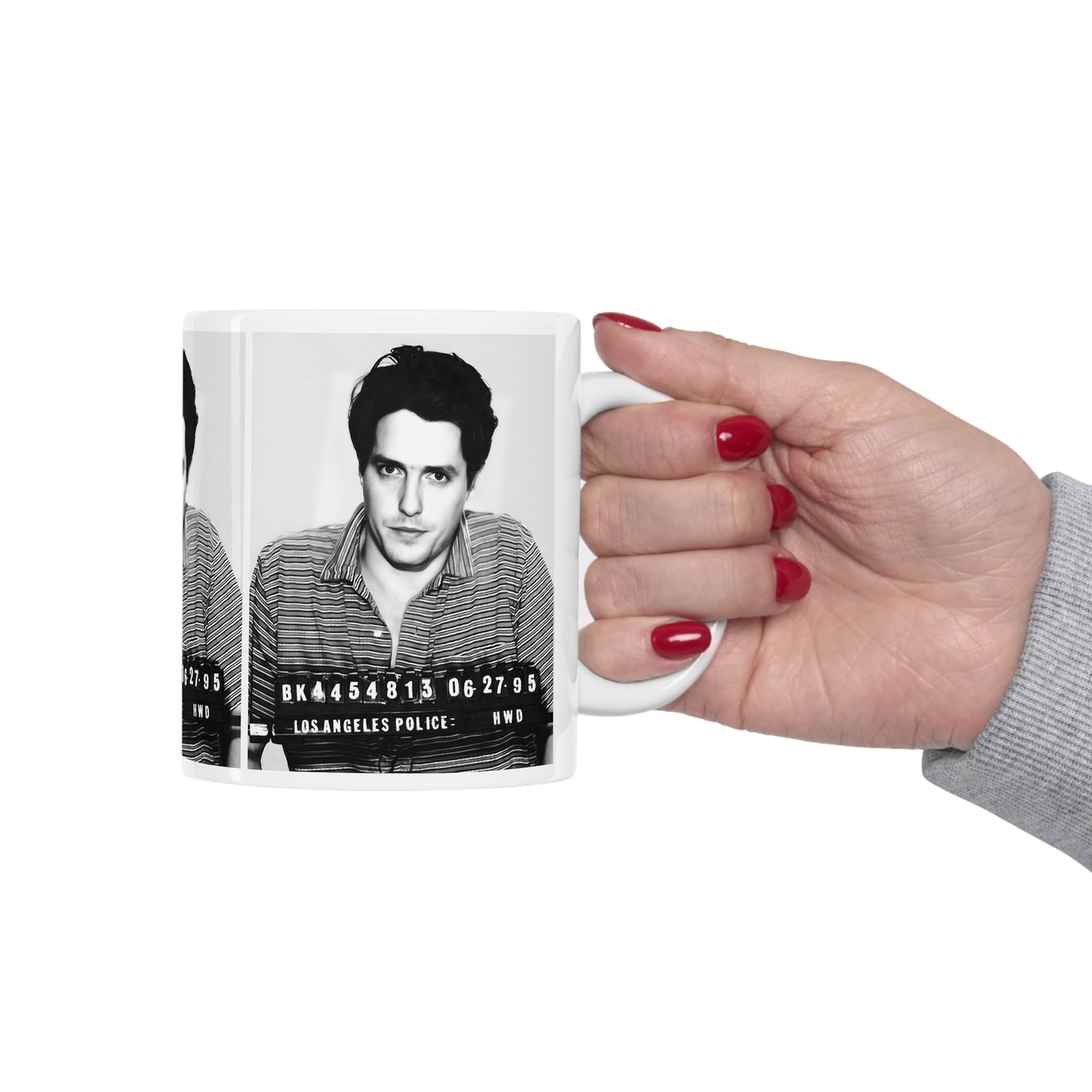 Hugh Grant Mugshot Coffee Mug 11oz | Magnificent 1995 Mug Shot Portrait | Busted | British Film Star | Hollywood Royalty | Original Design