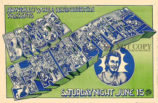 Bruce Springsteen Concert Poster 11 X 17 | Magnificent 1974 Artwork | Live | The Armadillo World Headquarters | Austin, TX | Legendary American Music | The Boss In Texas | 11X17 Inches | Rare Art Print