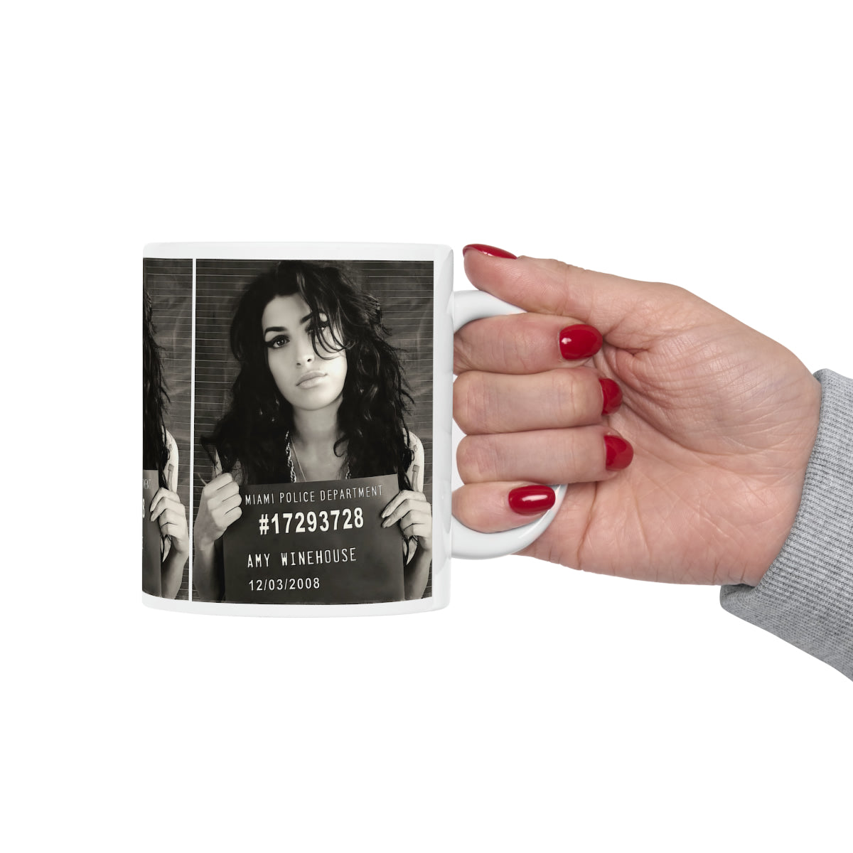 Amy Winehouse Mugshot Coffee Mug 11oz | Marvelous 2008 Mug Shot Portrait | Busted | Famous Miami Arrest | Back To Black | Original Art Design | Custom Made | NEW