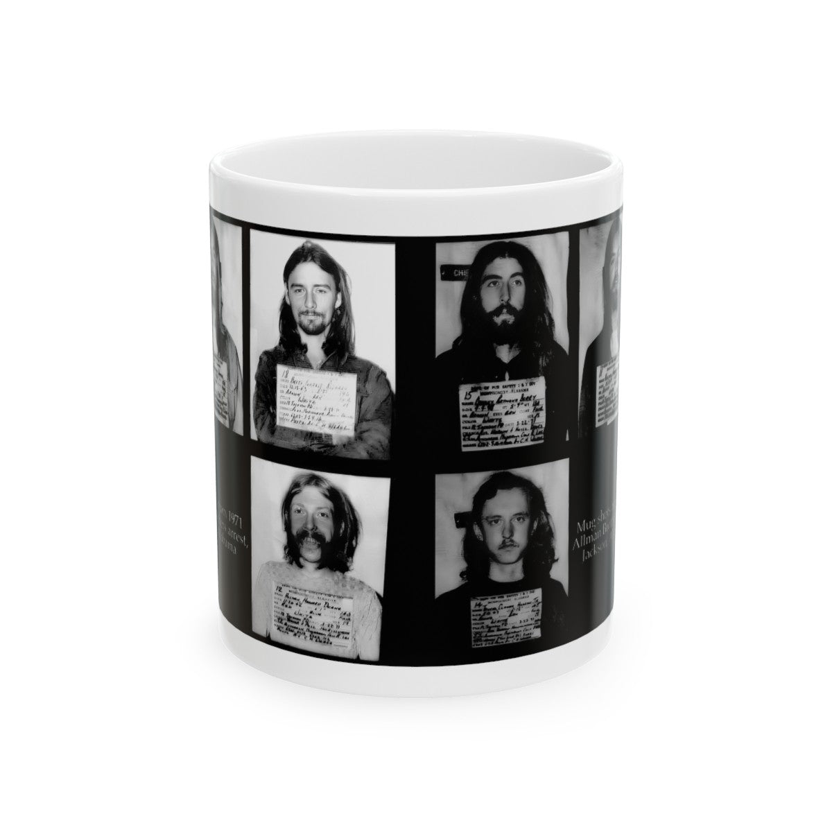 The Allman Brothers Band Mugshots Coffee Mug 11oz | Magnificent 1971 Mug Shot Portraits | Busted | Famous Jackson, Alabama Arrest | Rock and Roll | Legendary American Music | Made To Order | Original Art Design | Custom Made | NEW