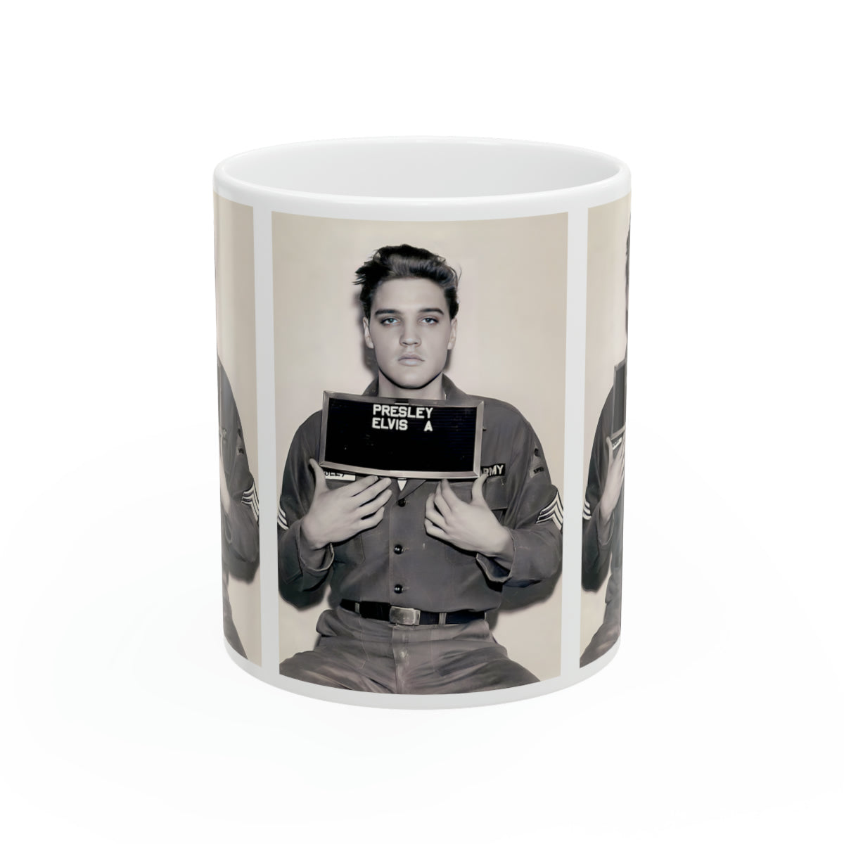 Elvis Mugshot Coffee Mug 11oz | Magnificent 1960 Mug Shot Portrait | Iconic Army Picture | The King | Legendary American Music | Rock and Roll | NEW