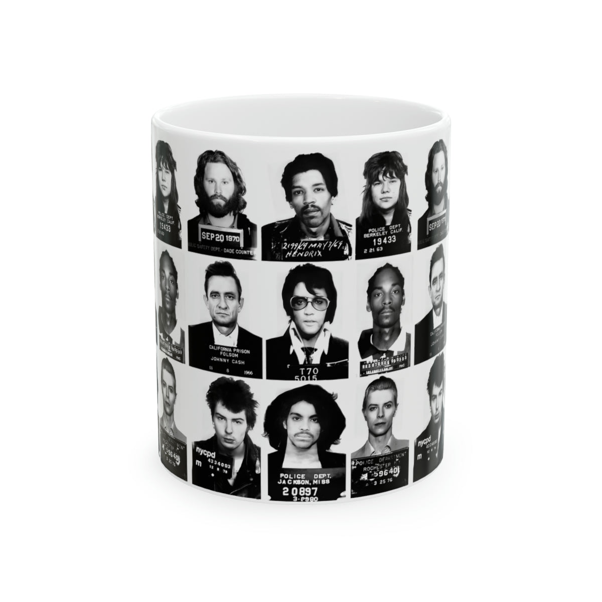 Rock and Roll Mugshots Coffee Mug 11oz | Magnificent Mug Shot Photo Collection | Busted | Famous Arrest Pictures | Original Art Design | NEW