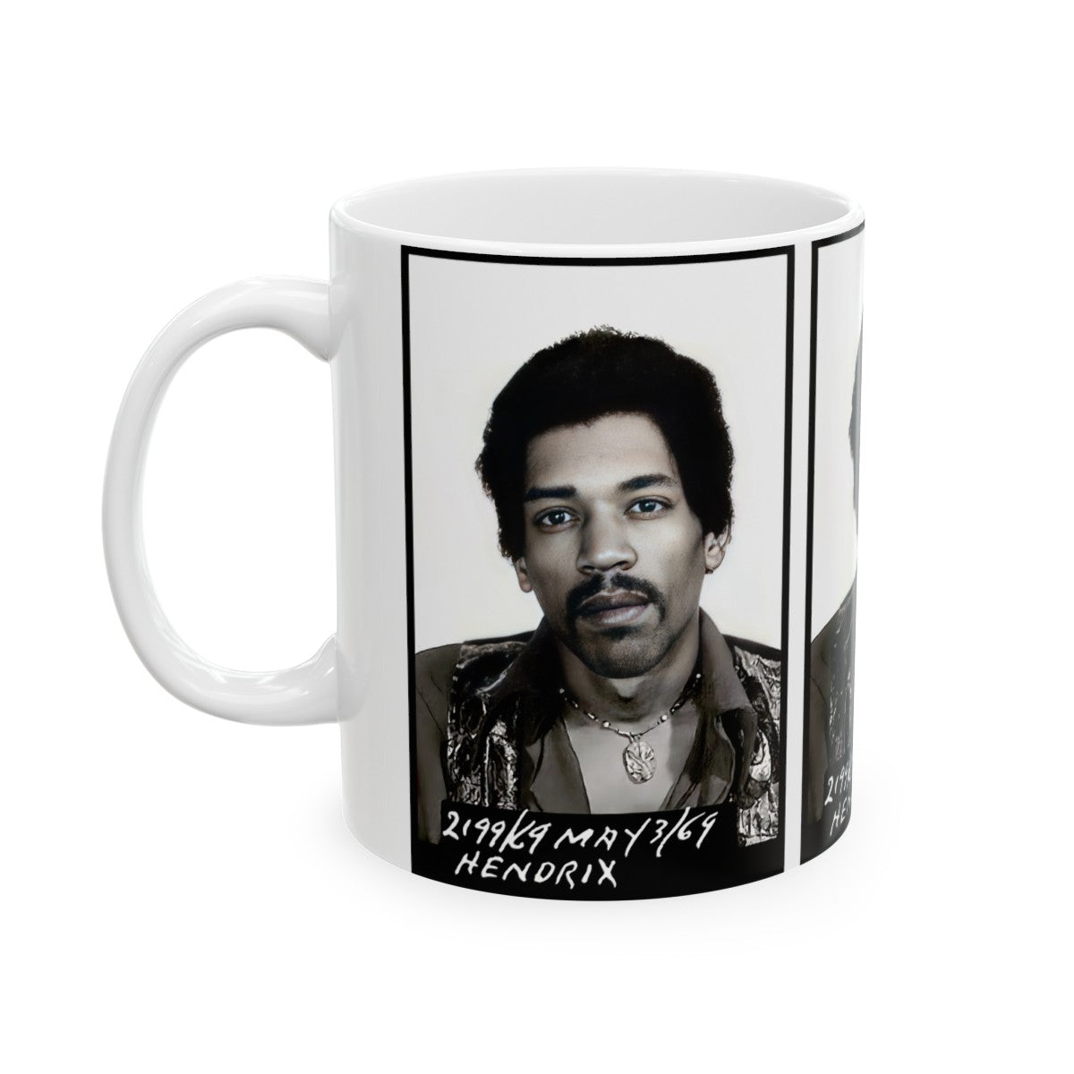 Jimi Hendrix Mugshot Coffee Mug 11oz | Magnificent 1969 Mug-Shot Portrait | Famous Toronto Arrest | Legendary American Music | Rock and Roll | Most Wanted | World's Greatest Guitarist | Made To Order | Custom Made | Original Art Design | NEW