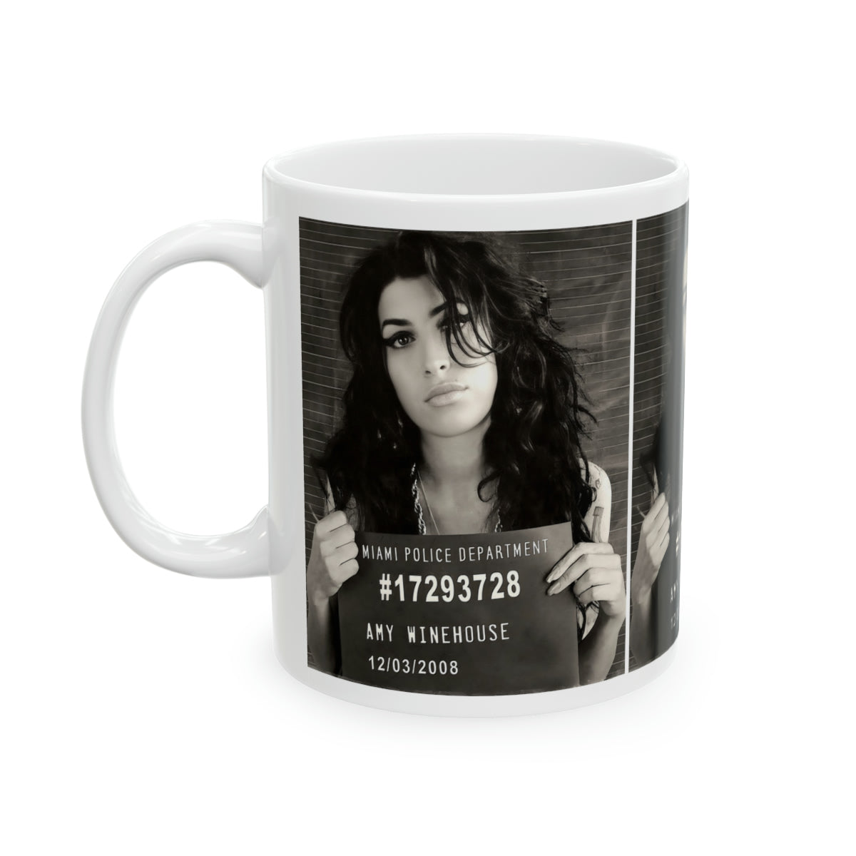 Amy Winehouse Mugshot Coffee Mug 11oz | Marvelous 2008 Mug Shot Portrait | Busted | Famous Miami Arrest | Back To Black | Original Art Design | Custom Made | NEW