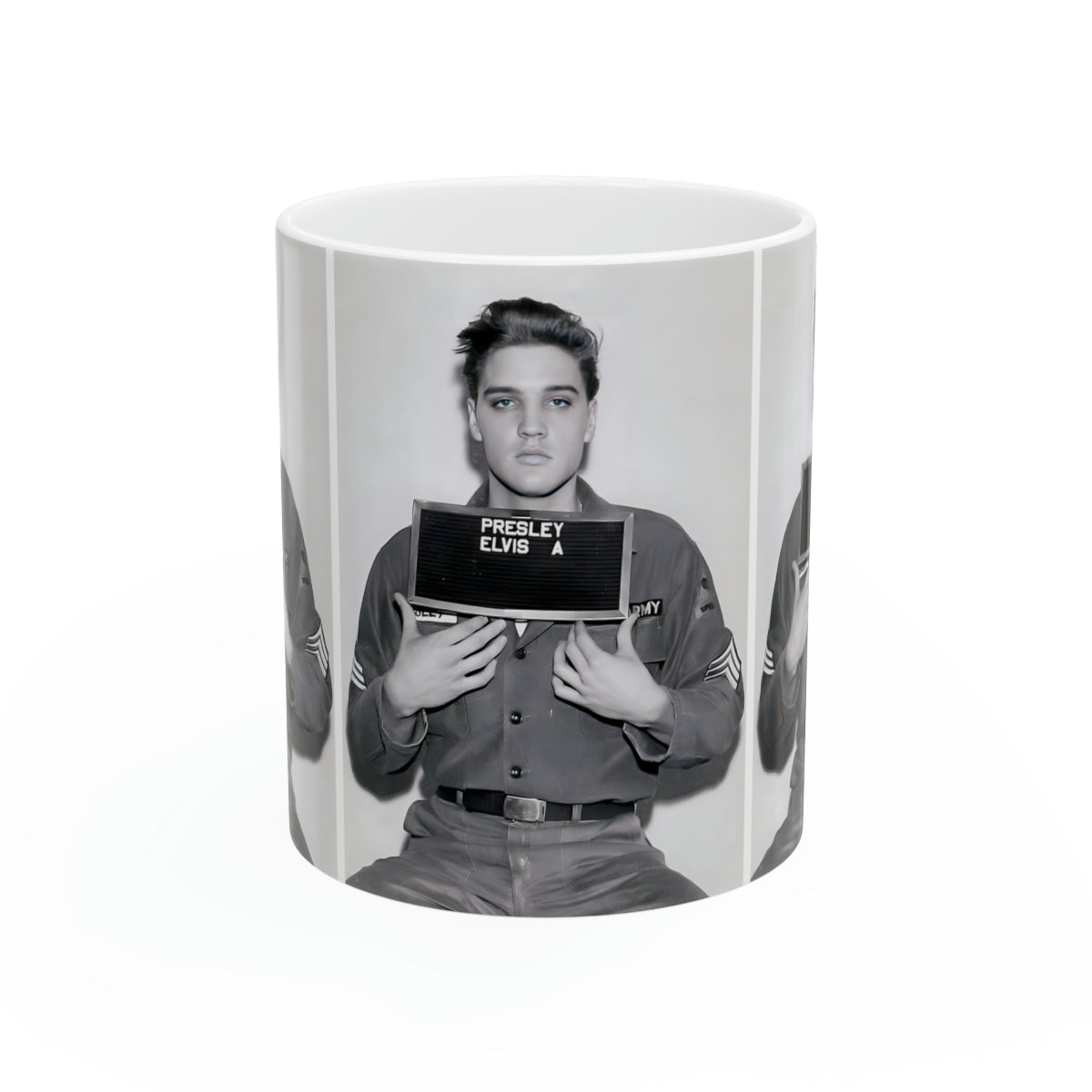 Elvis Presley Mugshot Coffee Mug 11oz | Magnificent 1960 Army Portrait | Iconic Military Mug Shot Picture | The King | Legendary American Music | Rock and Roll | NEW