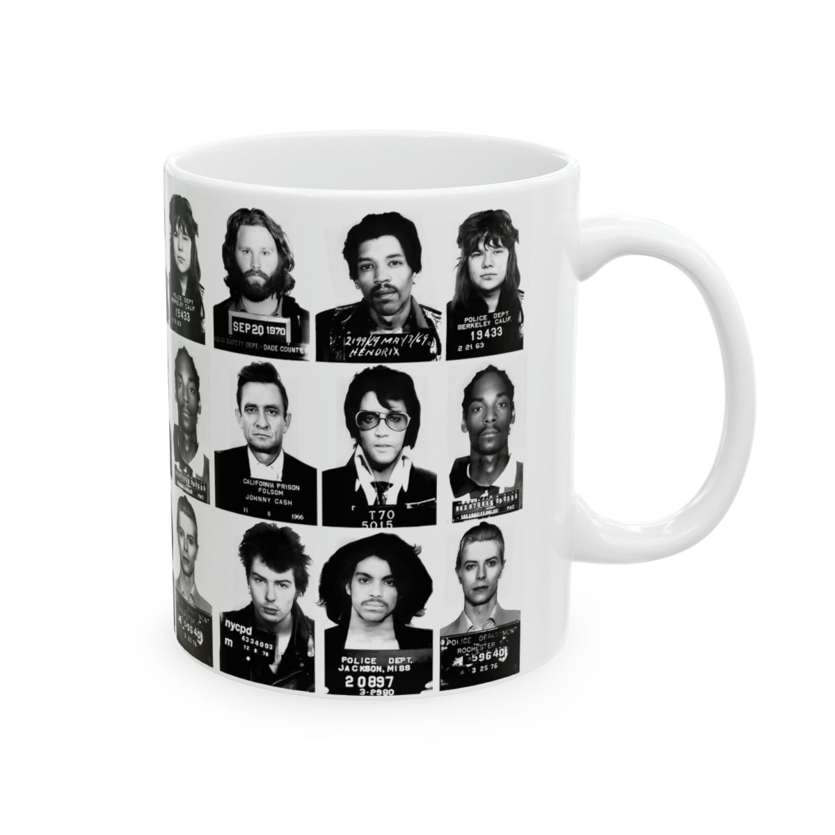 Rock and Roll Mugshots Coffee Mug 11oz | Magnificent Mug Shot Photo Collection | Busted | Famous Arrest Pictures | Original Art Design | NEW