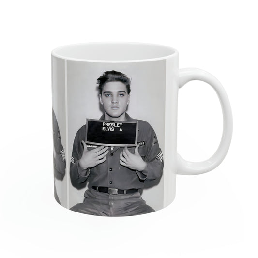 Elvis Presley Mugshot Coffee Mug 11oz | Magnificent 1960 Army Portrait | Iconic Military Mug Shot Picture | The King | Legendary American Music | Rock and Roll | NEW