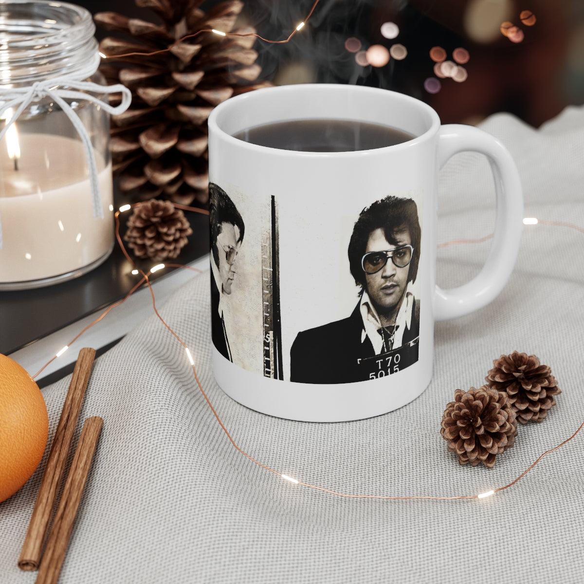 Elvis Presley Mugshot Coffee Mug 11oz | Magnificent 1970 Mug Shot Portrait | Busted | Denver, Colorado | The King | Legendary American Music | Rock and Roll | Iconic Singer | NEW