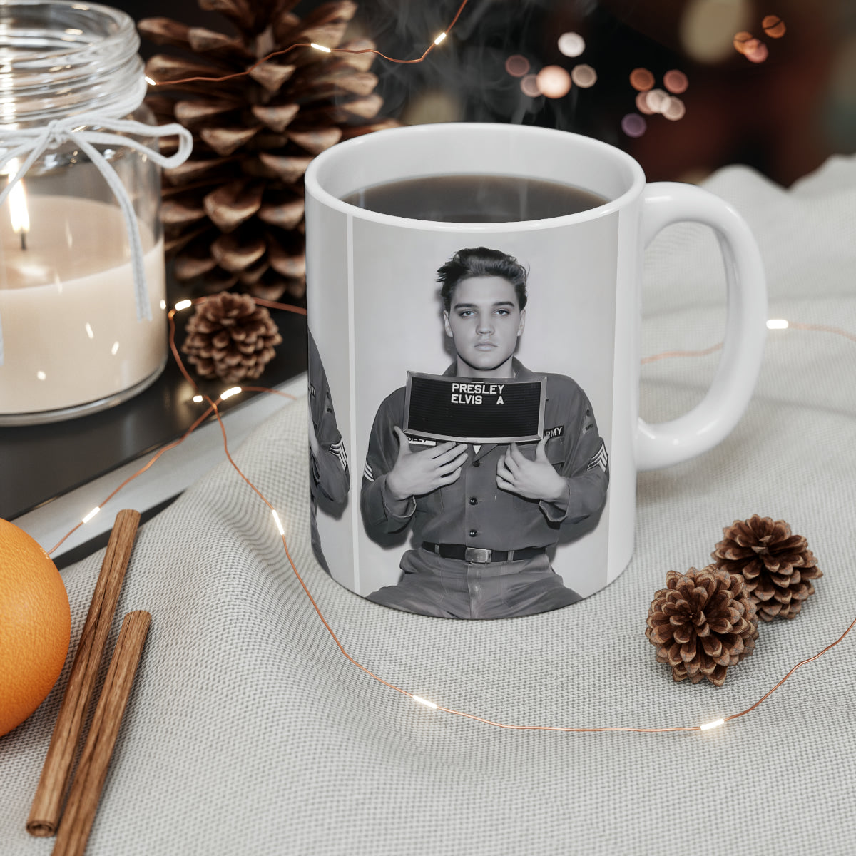 Elvis Presley Mugshot Coffee Mug 11oz | Magnificent 1960 Army Portrait | Iconic Military Mug Shot Picture | The King | Legendary American Music | Rock and Roll | NEW