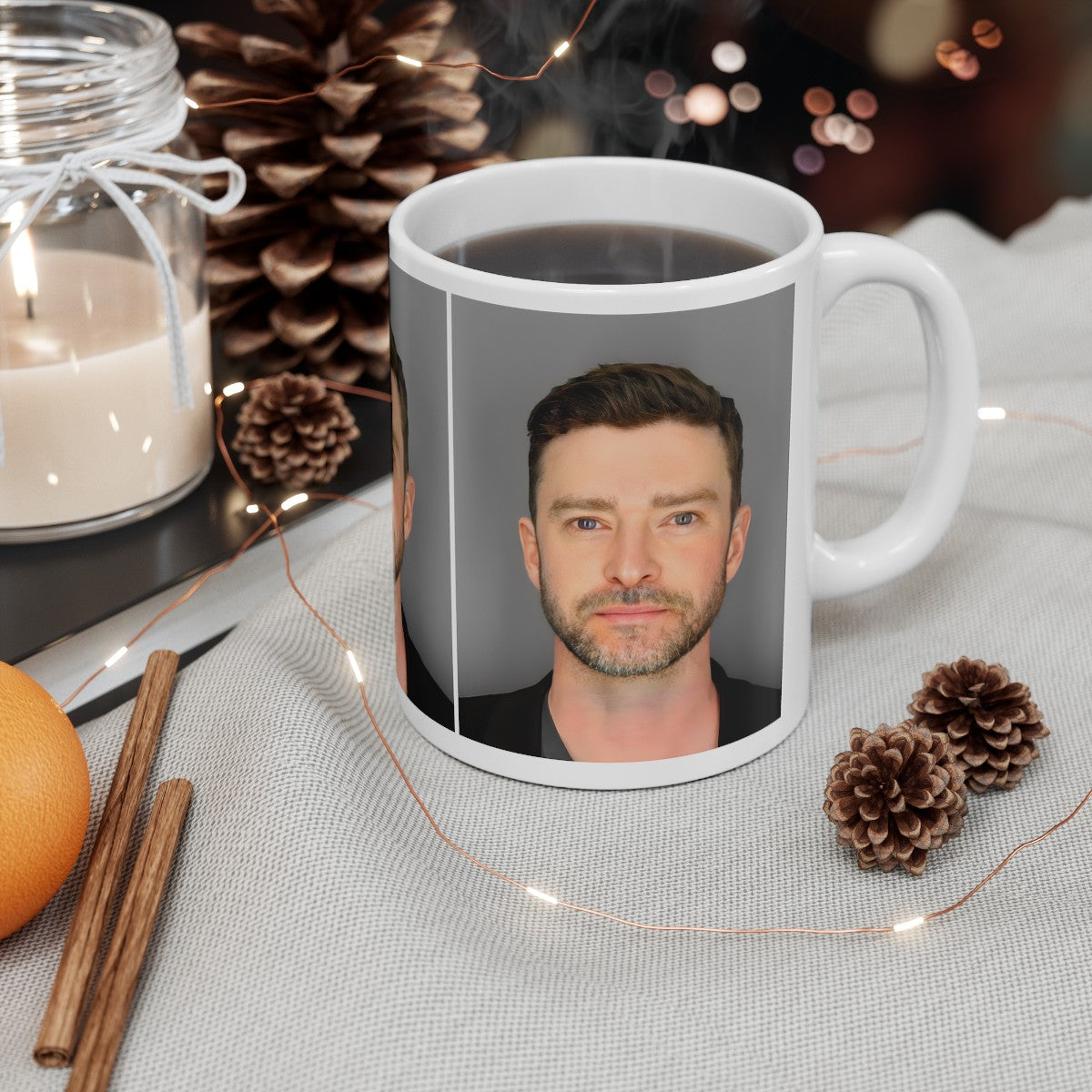 Justin Timberlake Mugshot Coffee Mug 11oz | Stunning 2024 Mug Shot Portrait | Famous Long Island Arrest | American Pop Sensation | DWI | Custom Made | NEW (Sealed)