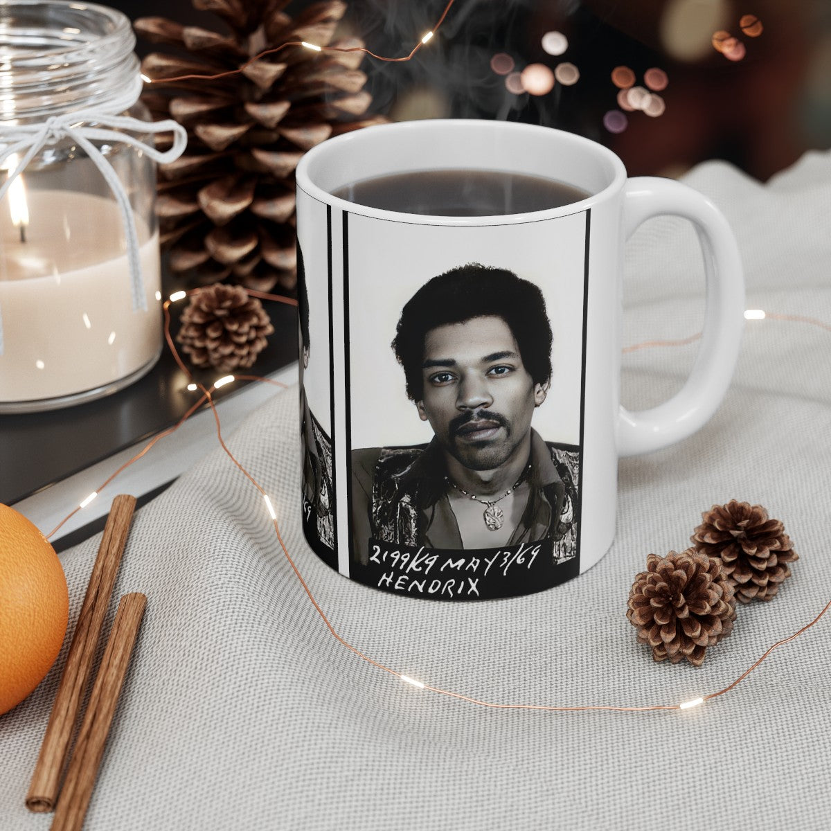 Jimi Hendrix Mugshot Coffee Mug 11oz | Magnificent 1969 Mug-Shot Portrait | Famous Toronto Arrest | Legendary American Music | Rock and Roll | Most Wanted | World's Greatest Guitarist | Made To Order | Custom Made | Original Art Design | NEW