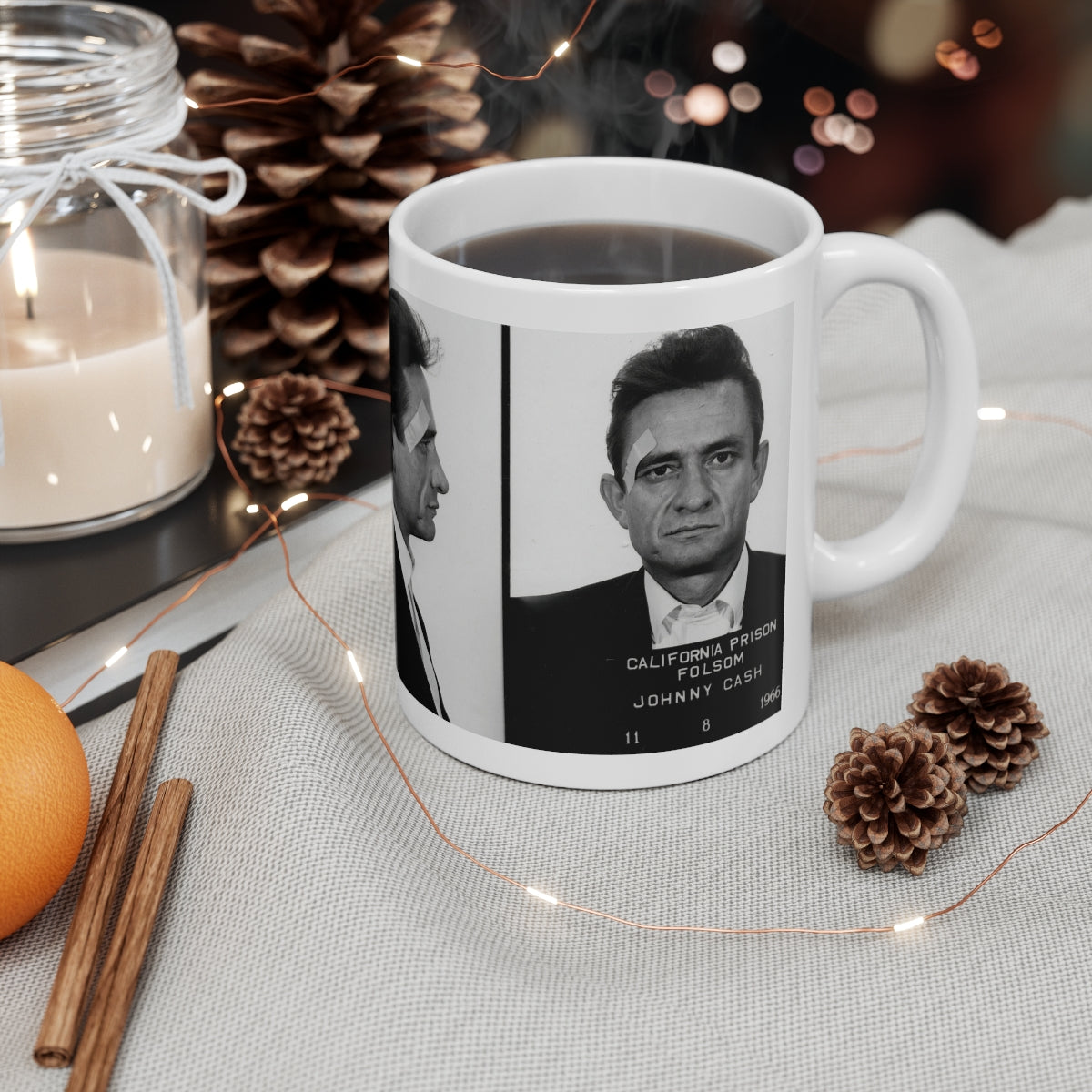 Johnny Cash Mugshot Coffee Mug 11oz | Magnificent 1966 Mug Shot Portrait | Music's Most Wanted | Famous Folsom Prison Picture | Outlaw Country | Original Art Design | Made To Order | Custom Made | NEW