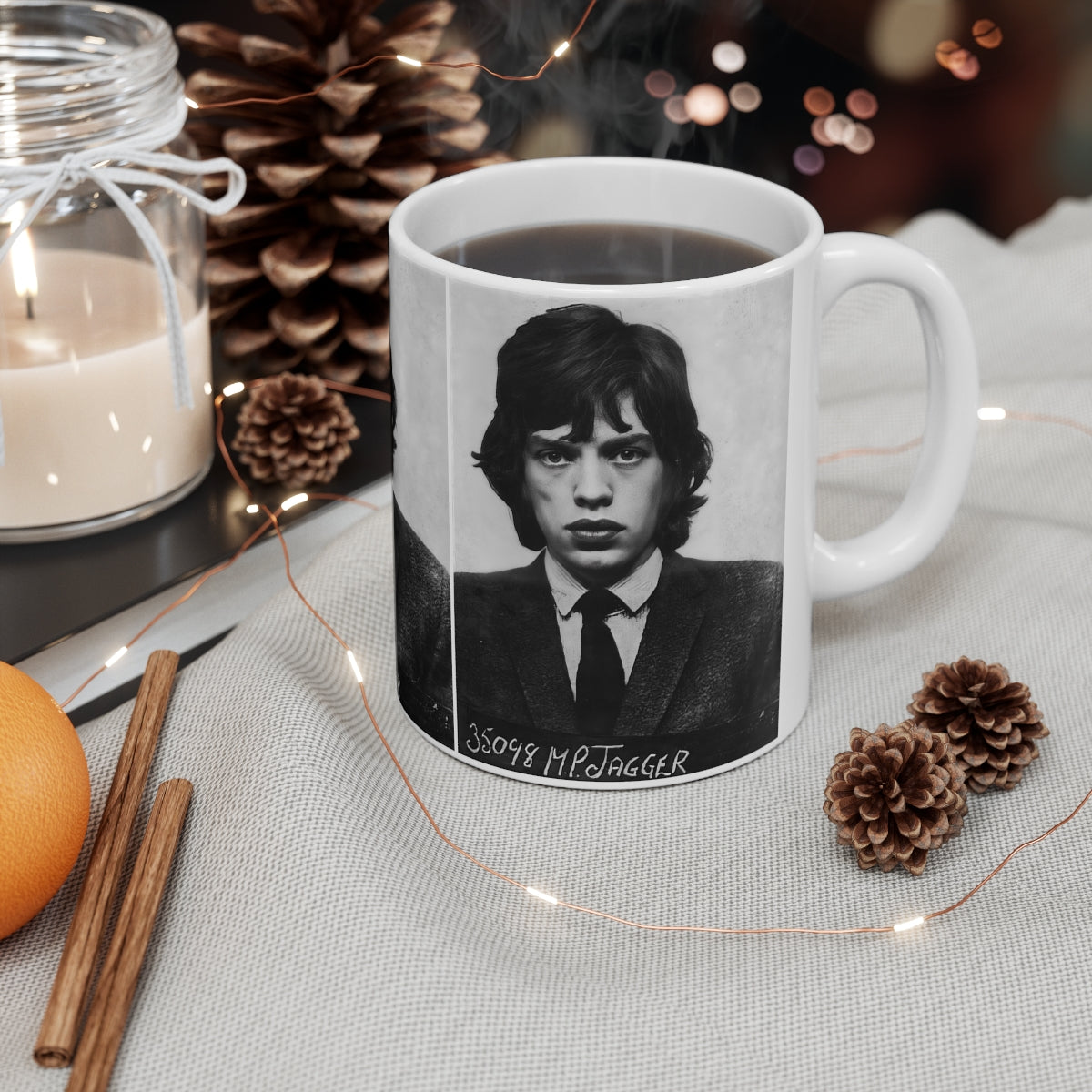 Mick Jagger Mugshot Coffee Mug 11oz | Magnificent 1967 Mug Shot Portrait | Busted | Infamous Redlands Arrest | The Rolling Stones | Original Art Design | Custom Made | NEW