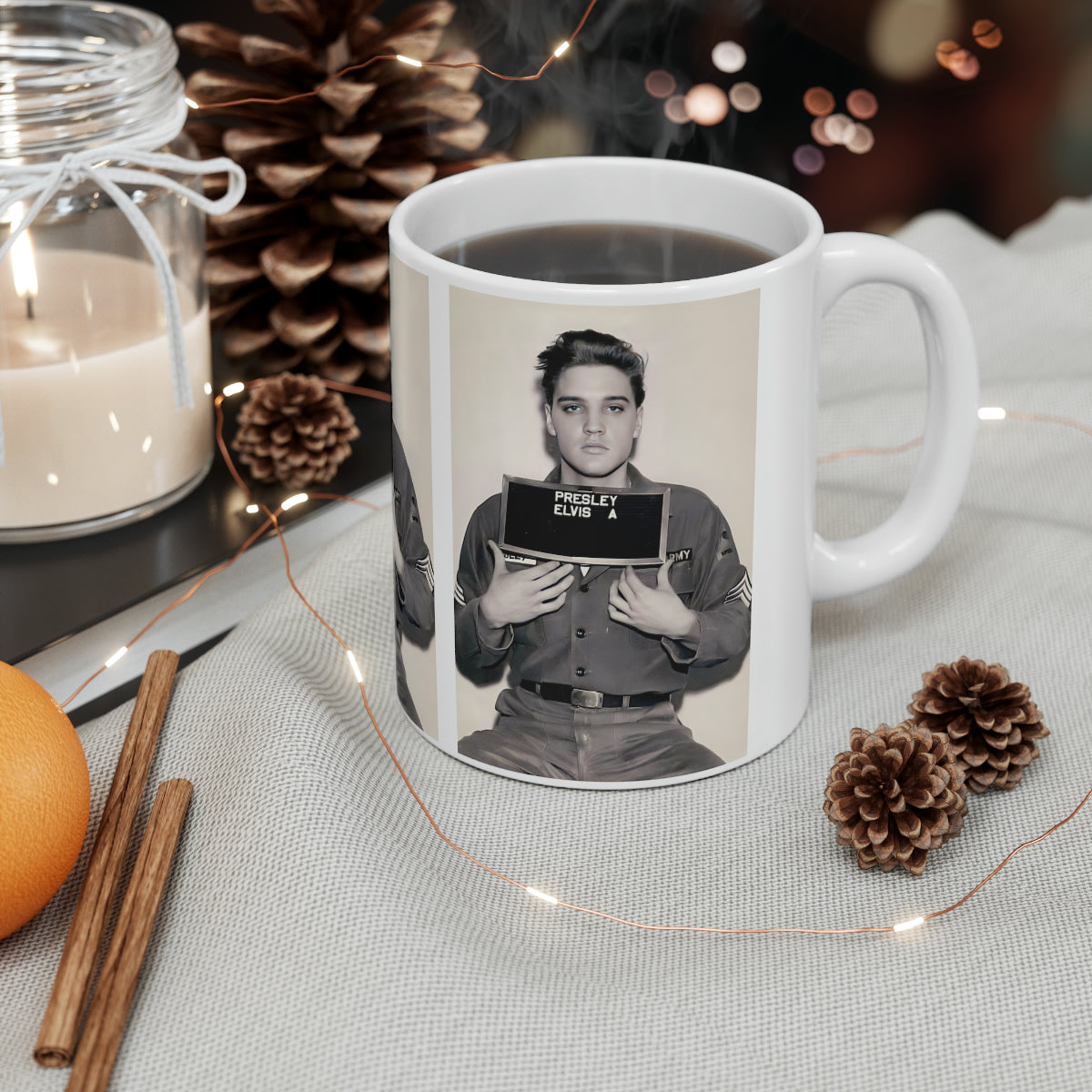 Elvis Mugshot Coffee Mug 11oz | Magnificent 1960 Mug Shot Portrait | Iconic Army Picture | The King | Legendary American Music | Rock and Roll | NEW