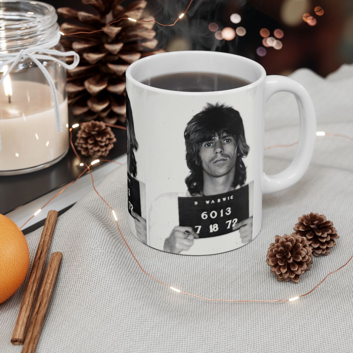 Keith Richards Mugshot Coffee Mug 11oz | Magnificent 1972 Mug Shot Portrait | Busted | Famous Warwick, RI Arrest | Rolling Stones | Made To Order | Original Art Design | Custom Made | NEW