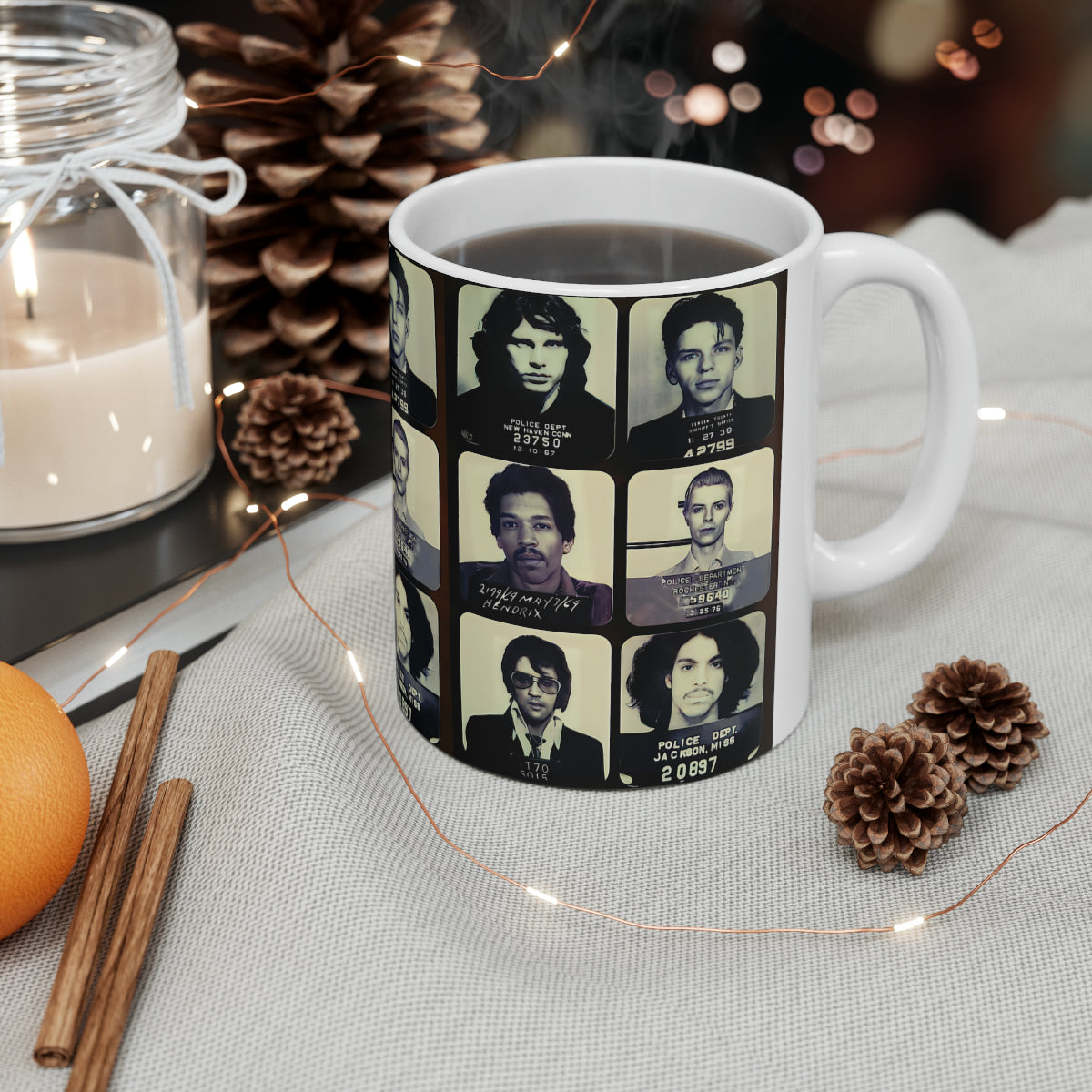 The Greatest Mugshots In Music | Coffee Mug 11oz | Magnificent Mug Shot Photo Collection | Custom Made | Famous Arrest Pictures | Original Art Design | NEW