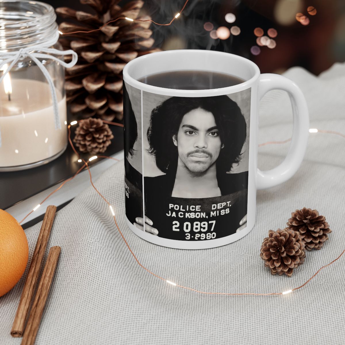 Prince Mugshot Coffee Mug 11oz | Magnificent 1980 Mug Shot Portrait | Iconic Jackson, MS Arrest Picture | Legendary American Music | Made To Order | Original Art Design | Custom Made | NEW (Sealed)