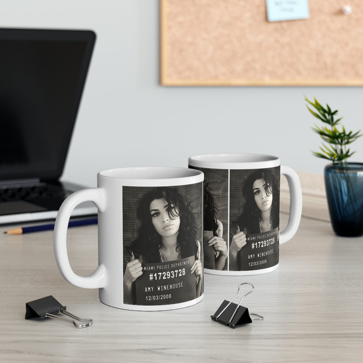 Amy Winehouse Mugshot Coffee Mug 11oz | Marvelous 2008 Mug Shot Portrait | Busted | Famous Miami Arrest | Back To Black | Original Art Design | Custom Made | NEW