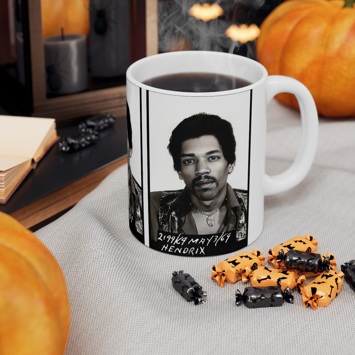 Jimi Hendrix Mugshot Coffee Mug 11oz | Magnificent 1969 Mug-Shot Portrait | Famous Toronto Arrest | Legendary American Music | Rock and Roll | Most Wanted | World's Greatest Guitarist | Made To Order | Custom Made | Original Art Design | NEW