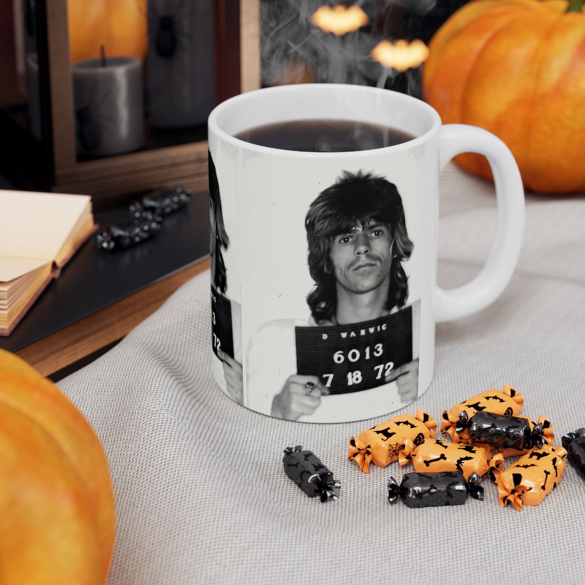 Keith Richards Mugshot Coffee Mug 11oz | Magnificent 1972 Mug Shot Portrait | Busted | Famous Warwick, RI Arrest | Rolling Stones | Made To Order | Original Art Design | Custom Made | NEW