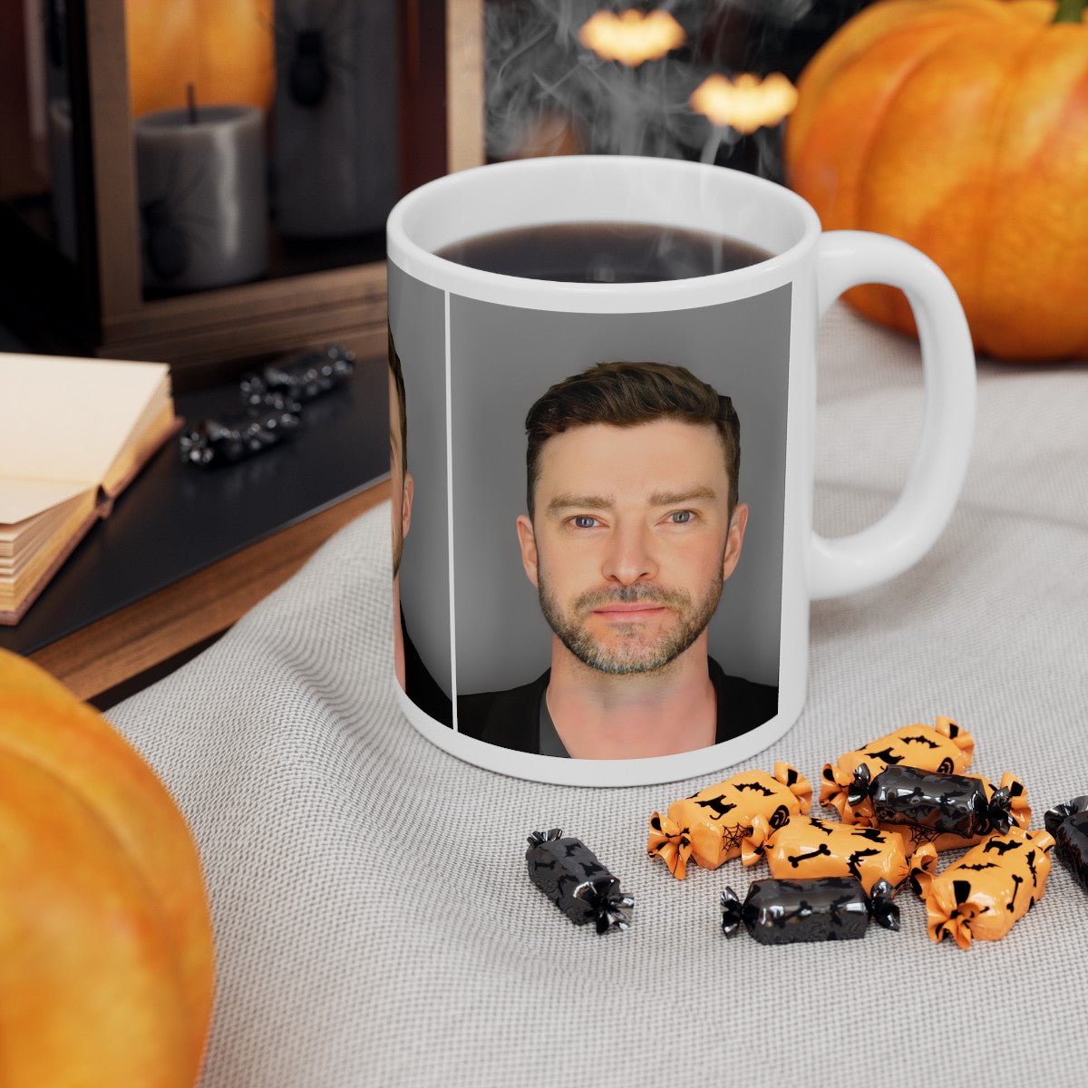 Justin Timberlake Mugshot Coffee Mug 11oz | Stunning 2024 Mug Shot Portrait | Famous Long Island Arrest | American Pop Sensation | DWI | Custom Made | NEW (Sealed)