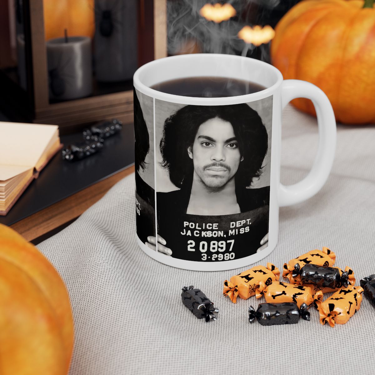 Prince Mugshot Coffee Mug 11oz | Magnificent 1980 Mug Shot Portrait | Iconic Jackson, MS Arrest Picture | Legendary American Music | Made To Order | Original Art Design | Custom Made | NEW (Sealed)