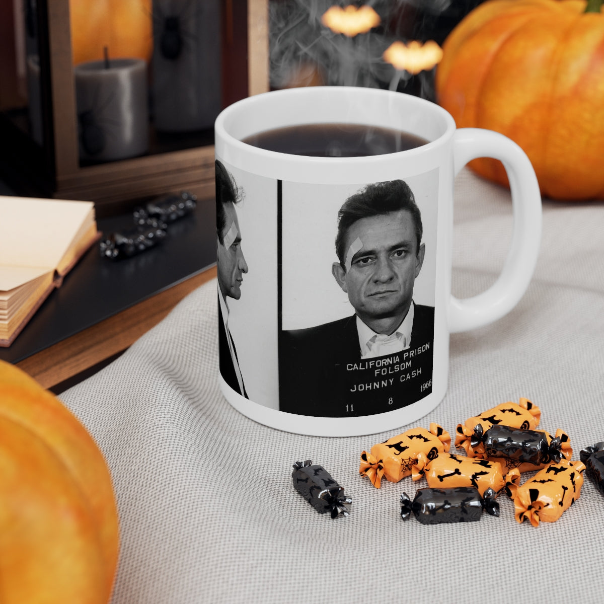 Johnny Cash Mugshot Coffee Mug 11oz | Magnificent 1966 Mug Shot Portrait | Music's Most Wanted | Famous Folsom Prison Picture | Outlaw Country | Original Art Design | Made To Order | Custom Made | NEW