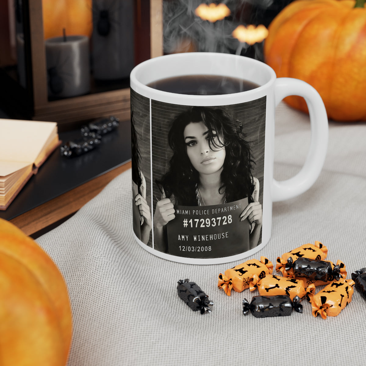 Amy Winehouse Mugshot Coffee Mug 11oz | Marvelous 2008 Mug Shot Portrait | Busted | Famous Miami Arrest | Back To Black | Original Art Design | Custom Made | NEW