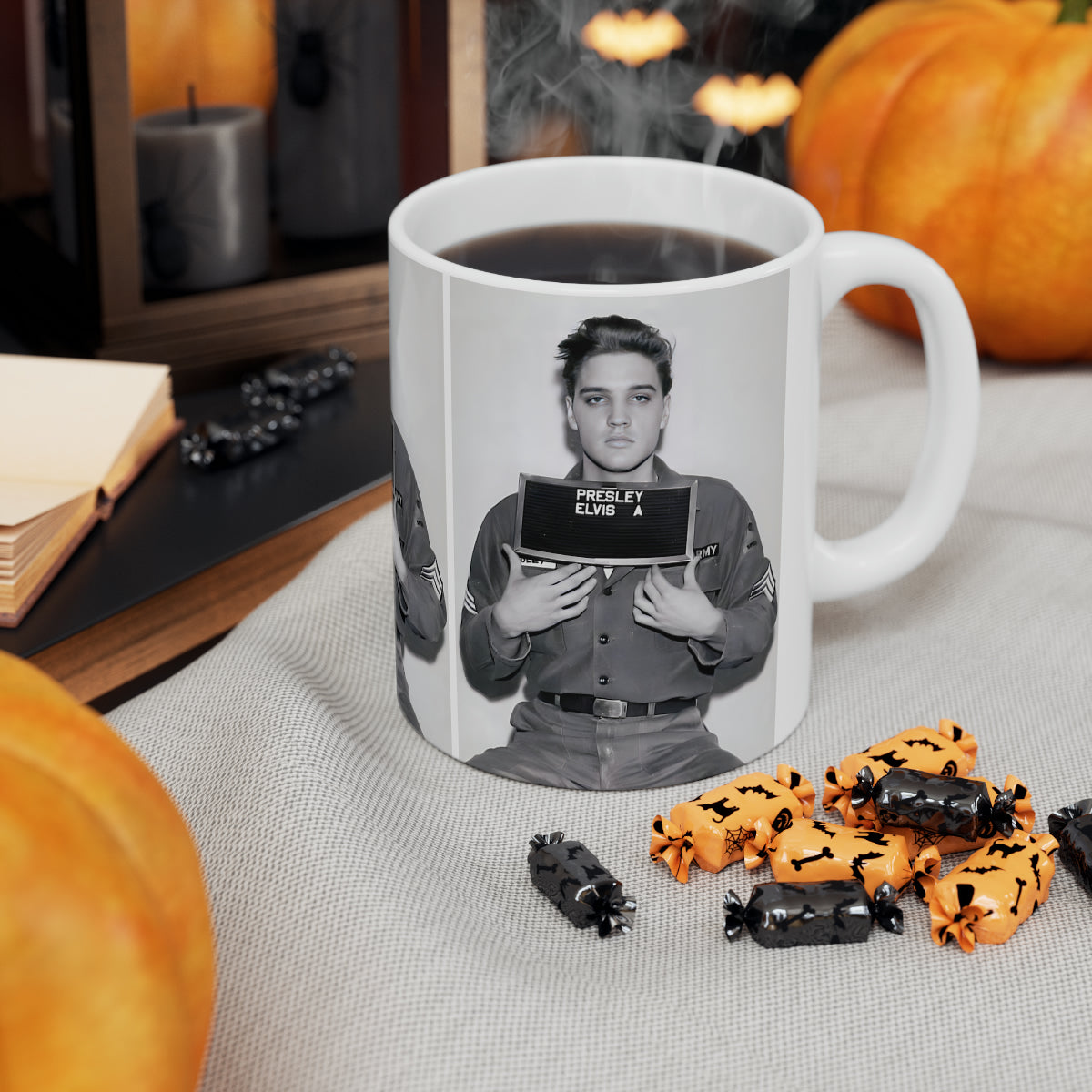 Elvis Presley Mugshot Coffee Mug 11oz | Magnificent 1960 Army Portrait | Iconic Military Mug Shot Picture | The King | Legendary American Music | Rock and Roll | NEW