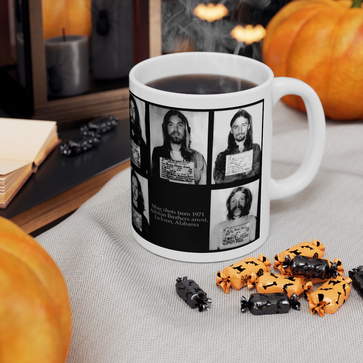 The Allman Brothers Band Mugshots Coffee Mug 11oz | Magnificent 1971 Mug Shot Portraits | Busted | Famous Jackson, Alabama Arrest | Rock and Roll | Legendary American Music | Made To Order | Original Art Design | Custom Made | NEW