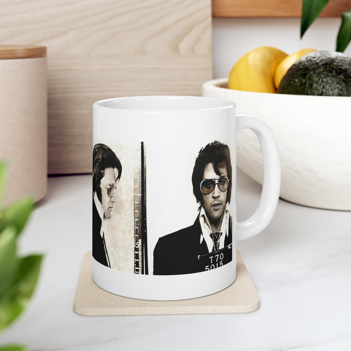 Elvis Presley Mugshot Coffee Mug 11oz | Magnificent 1970 Mug Shot Portrait | Busted | Denver, Colorado | The King | Legendary American Music | Rock and Roll | Iconic Singer | NEW