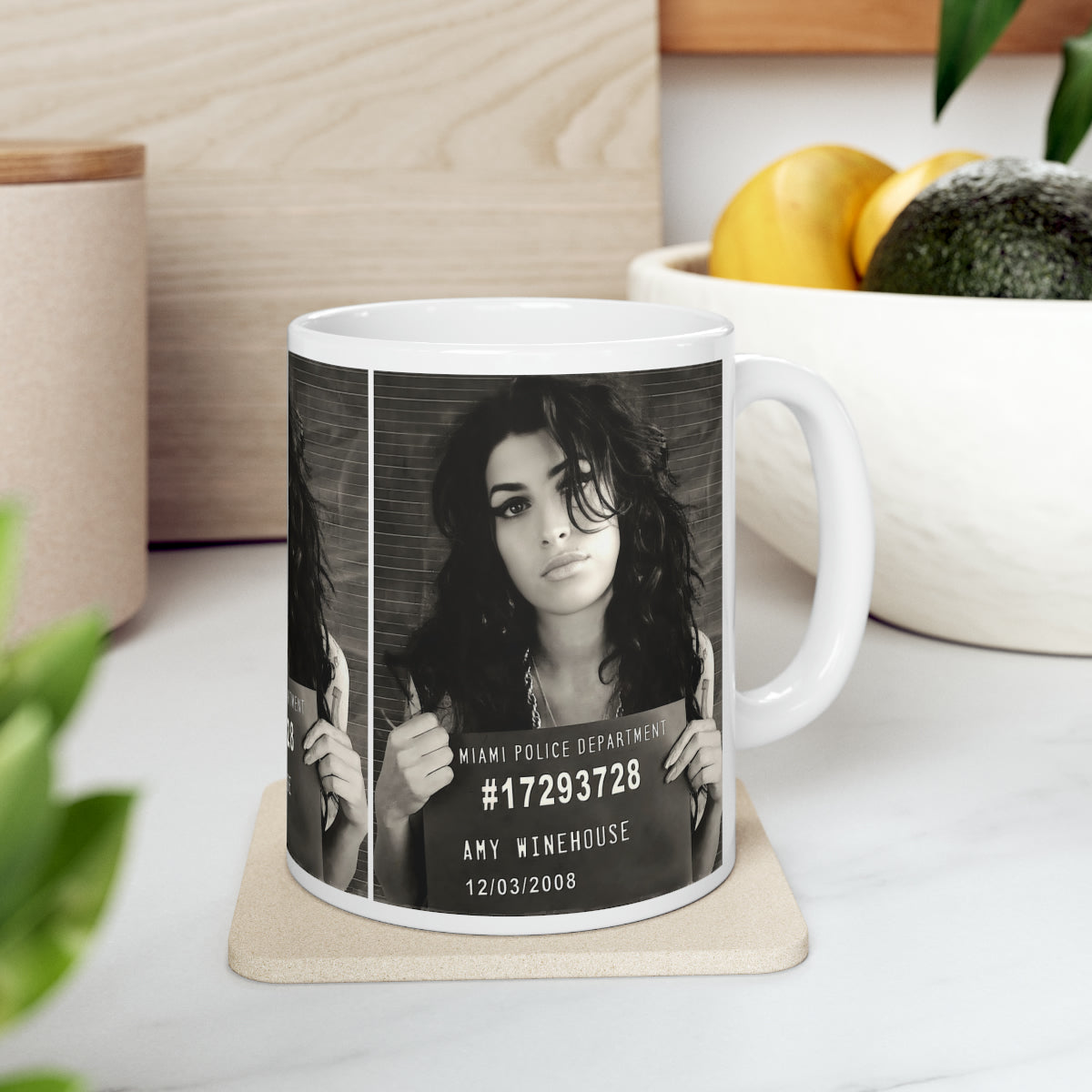 Amy Winehouse Mugshot Coffee Mug 11oz | Marvelous 2008 Mug Shot Portrait | Busted | Famous Miami Arrest | Back To Black | Original Art Design | Custom Made | NEW