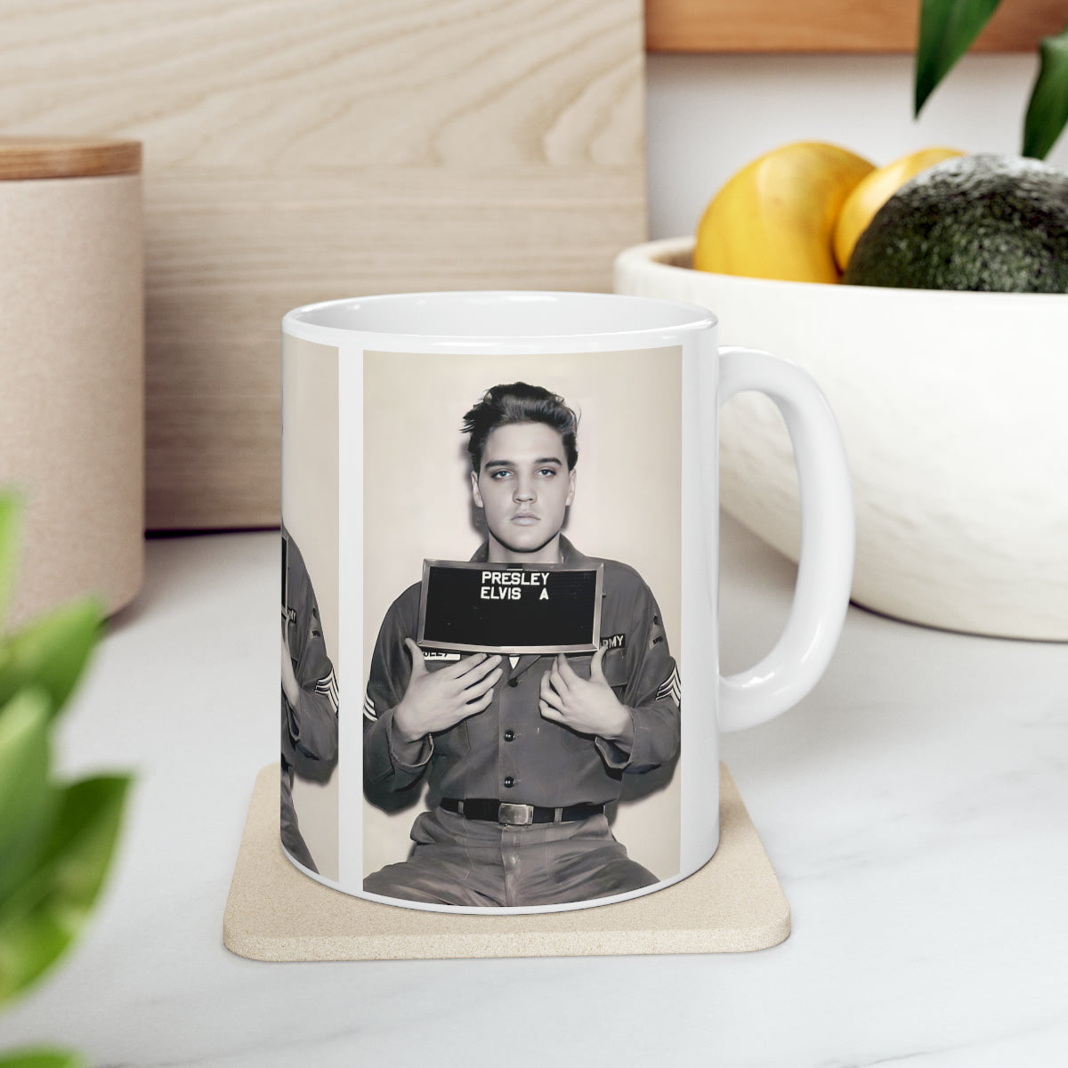 Elvis Mugshot Coffee Mug 11oz | Magnificent 1960 Mug Shot Portrait | Iconic Army Picture | The King | Legendary American Music | Rock and Roll | NEW