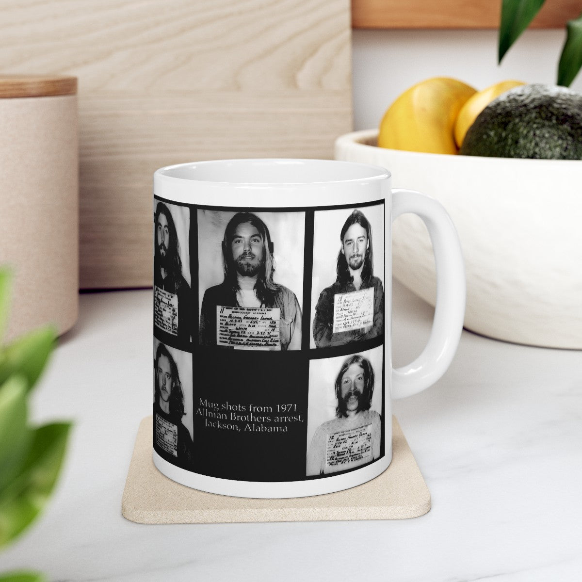 The Allman Brothers Band Mugshots Coffee Mug 11oz | Magnificent 1971 Mug Shot Portraits | Busted | Famous Jackson, Alabama Arrest | Rock and Roll | Legendary American Music | Made To Order | Original Art Design | Custom Made | NEW