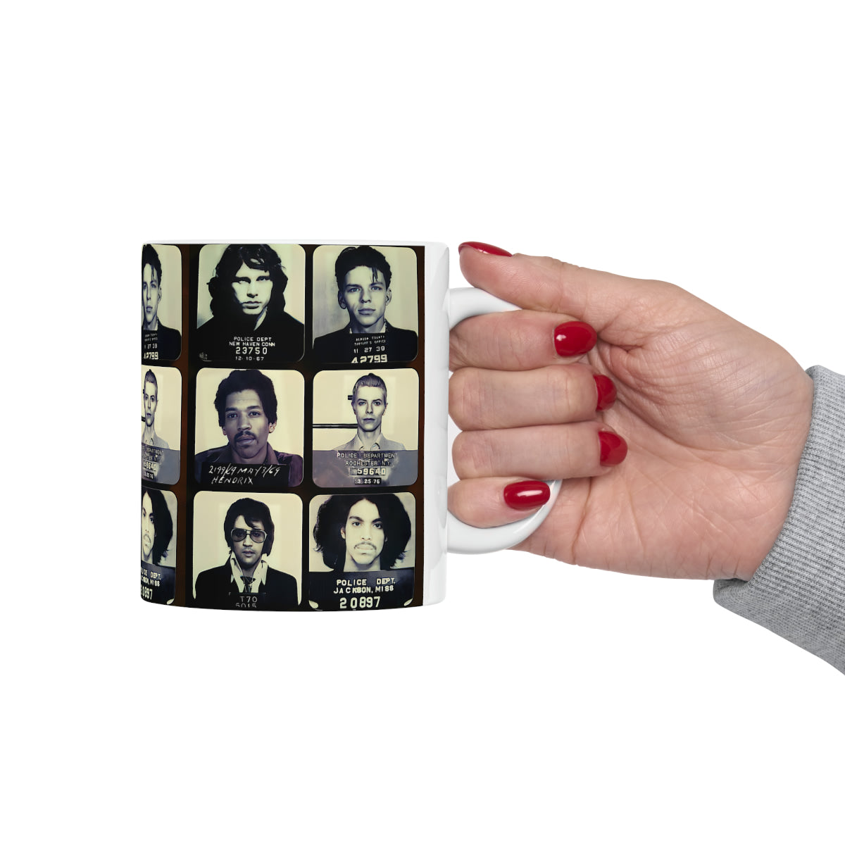 The Greatest Mugshots In Music | Coffee Mug 11oz | Magnificent Mug Shot Photo Collection | Custom Made | Famous Arrest Pictures | Original Art Design | NEW