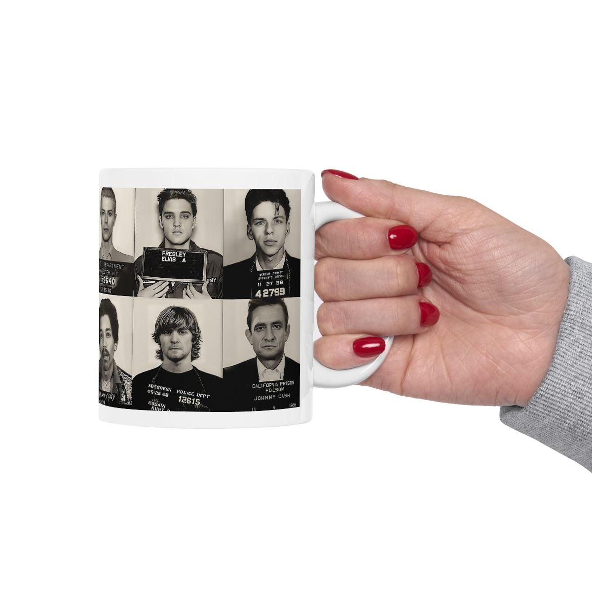 The Greatest Music Mugshots Coffee Mug 11oz | Magnificent Mug Shot Photo Collage | Rock and Roll's Most Wanted | Busted | Famous Arrest Pictures | Original Art Design | Made To Order | Custom | NEW (Sealed)