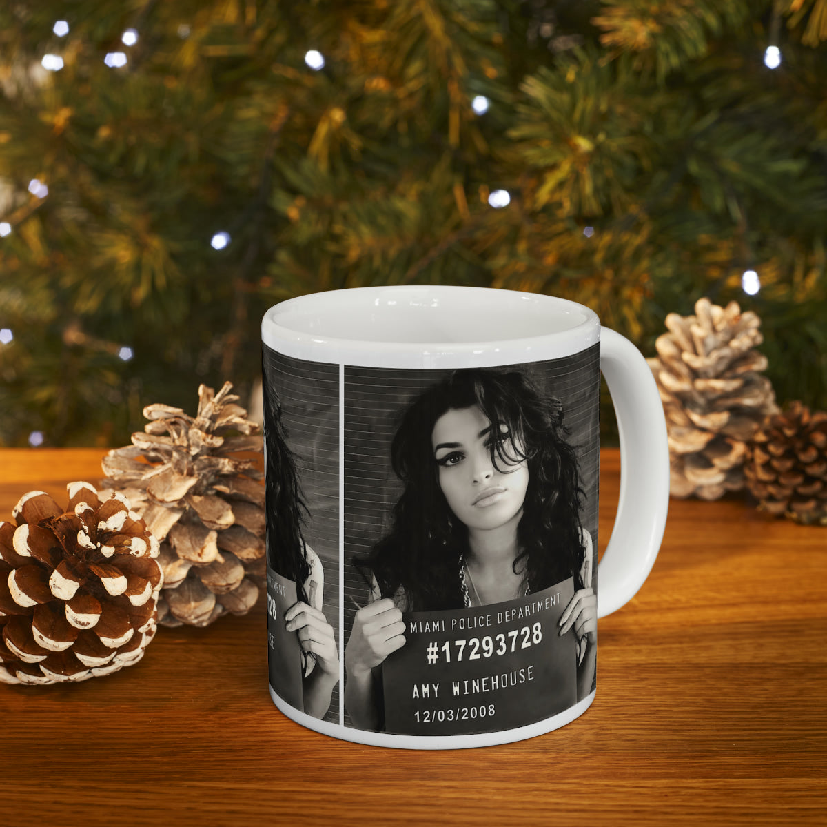 Amy Winehouse Mugshot Coffee Mug 11oz | Marvelous 2008 Mug Shot Portrait | Busted | Famous Miami Arrest | Back To Black | Original Art Design | Custom Made | NEW