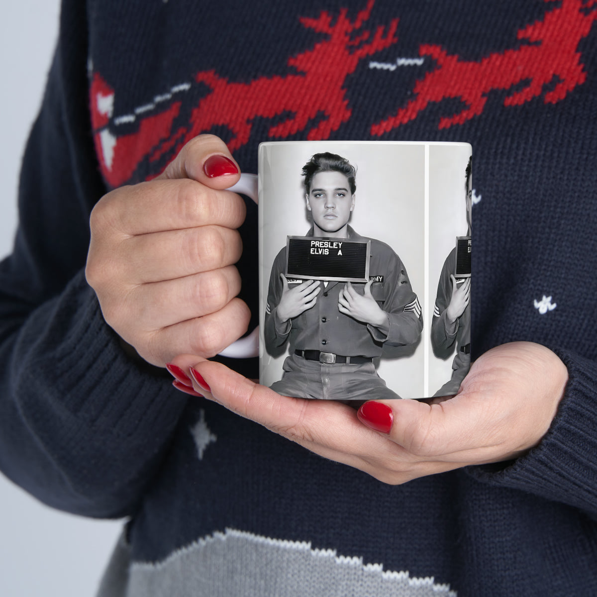 Elvis Presley Mugshot Coffee Mug 11oz | Magnificent 1960 Army Portrait | Iconic Military Mug Shot Picture | The King | Legendary American Music | Rock and Roll | NEW