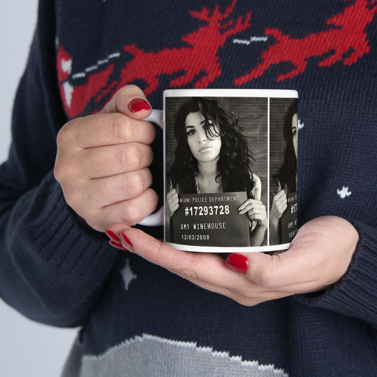 Amy Winehouse Mugshot Coffee Mug 11oz | Marvelous 2008 Mug Shot Portrait | Busted | Famous Miami Arrest | Back To Black | Original Art Design | Custom Made | NEW