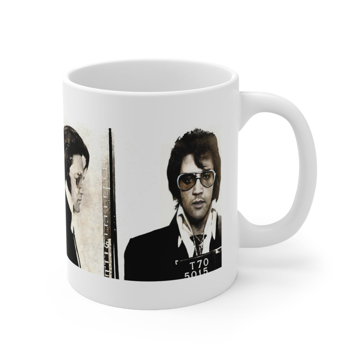 Elvis Presley Mugshot Coffee Mug 11oz | Magnificent 1970 Mug Shot Portrait | Busted | Denver, Colorado | The King | Legendary American Music | Rock and Roll | Iconic Singer | NEW